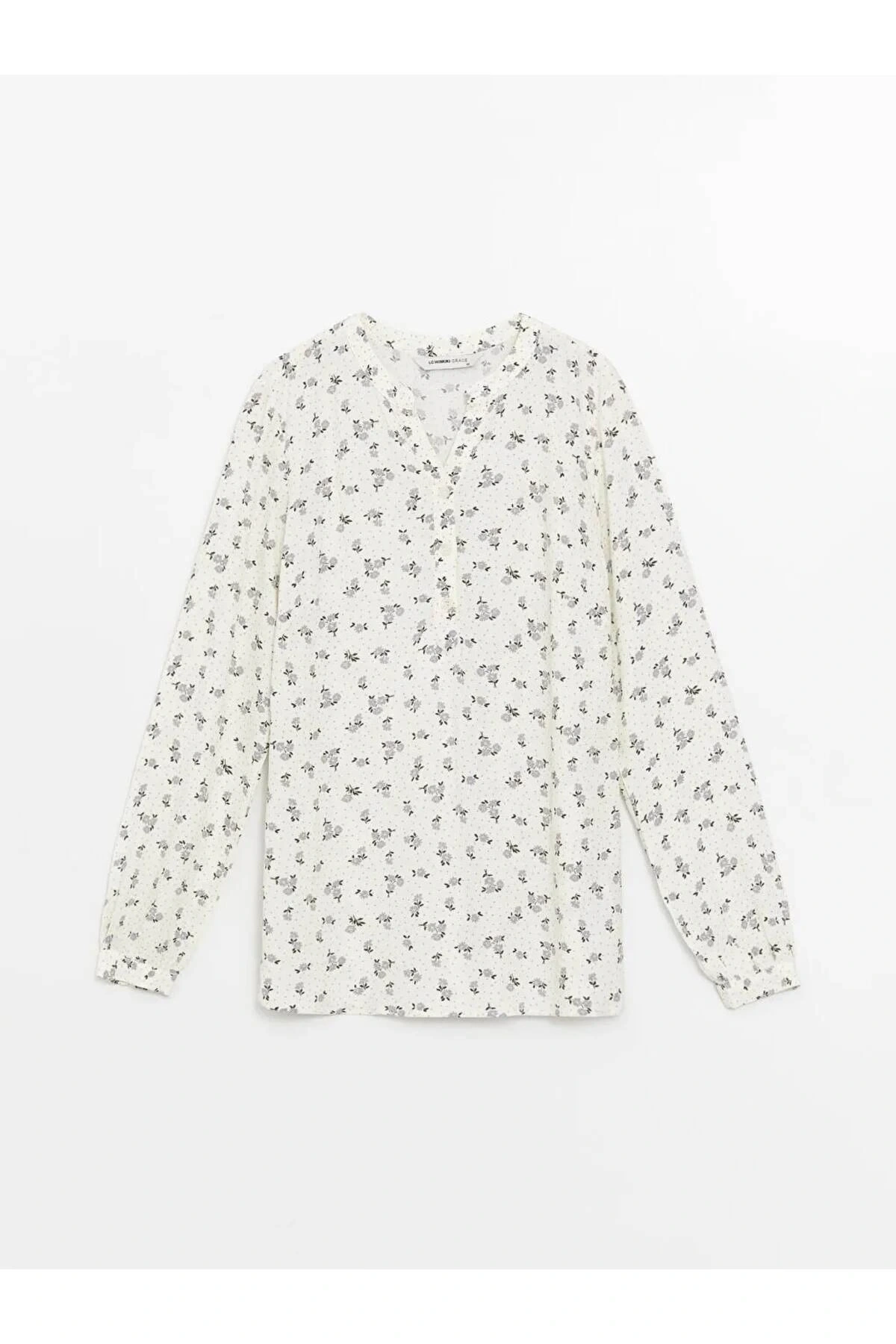 LCW Grace Ekru Kaçık Yaka Desenli Uzun Kollu Kadın Bluz