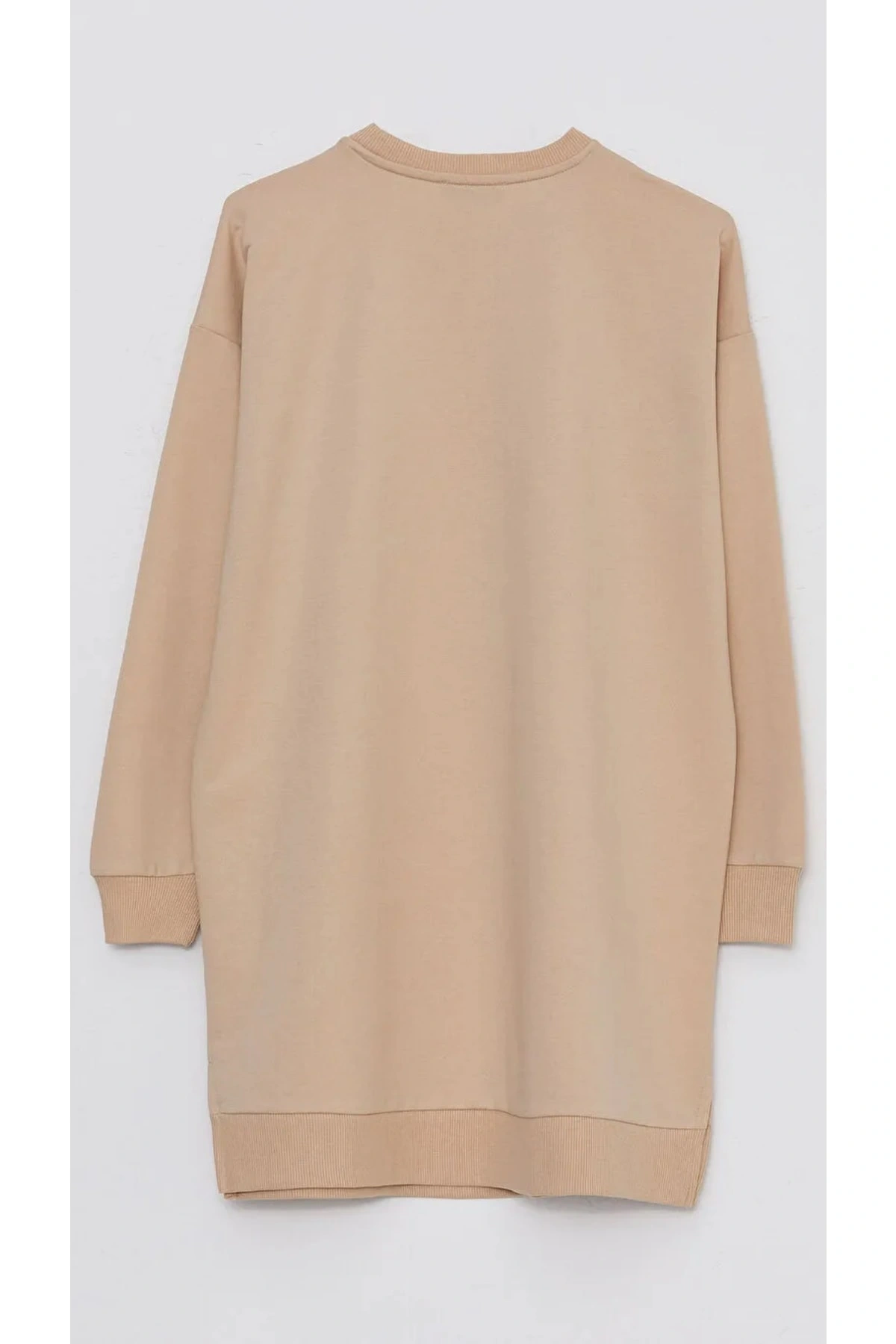 Classic Bisiklet Yaka Nakışlı Uzun Kollu Oversize Kadın Tunik