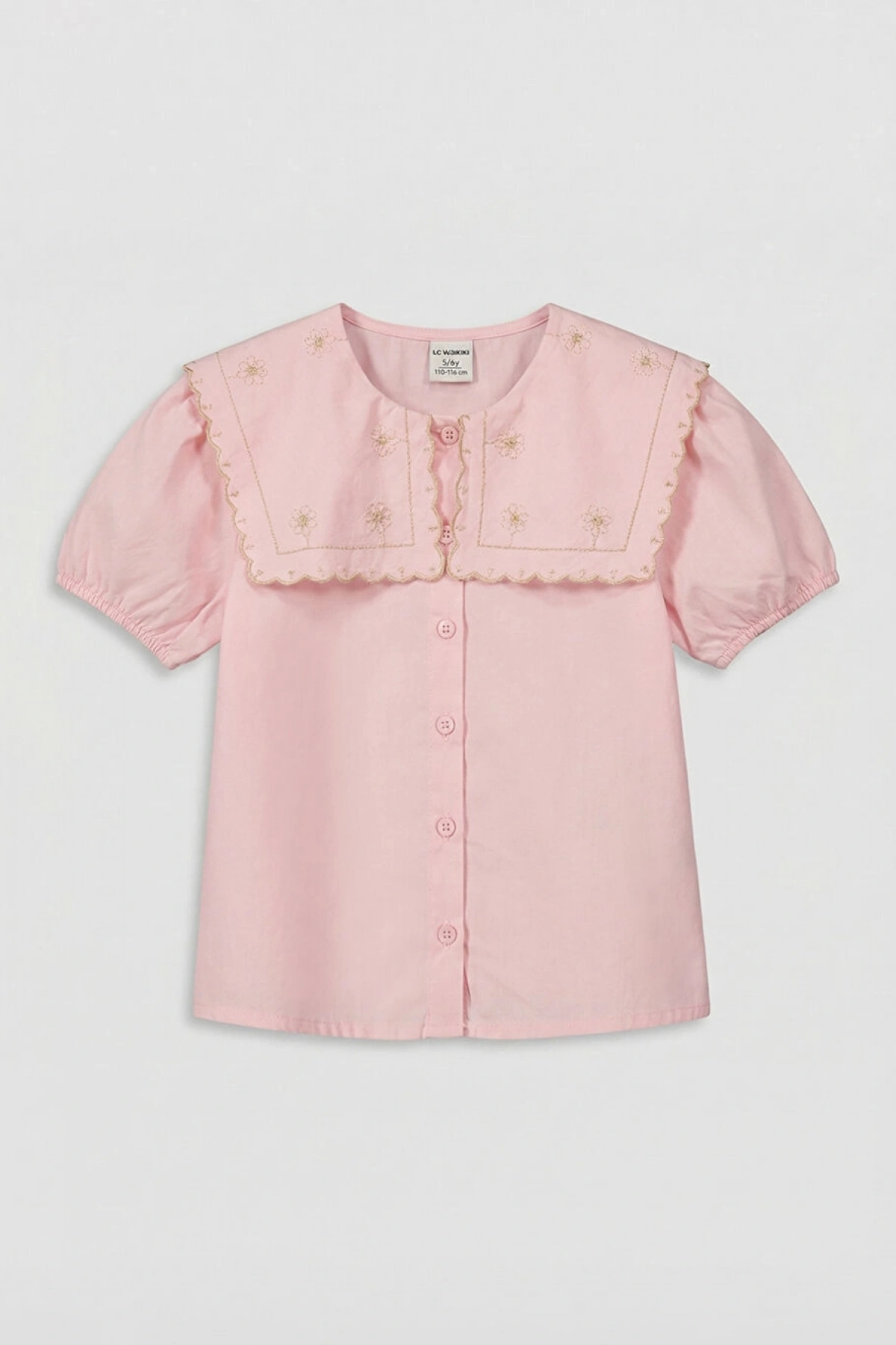LCW Kids Pembe Nakışlı Kısa Kollu Kız Çocuk Gömlek