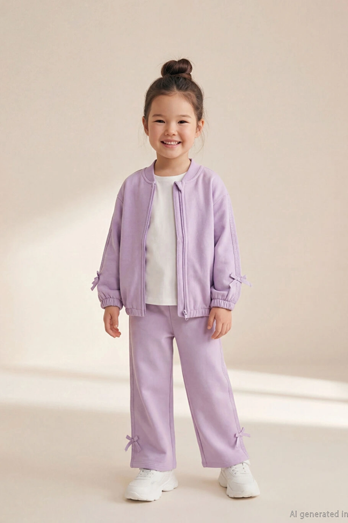 LCW Kids Lila Simli Şeritli Bol Paça Kız Bebek Eşofman Altı