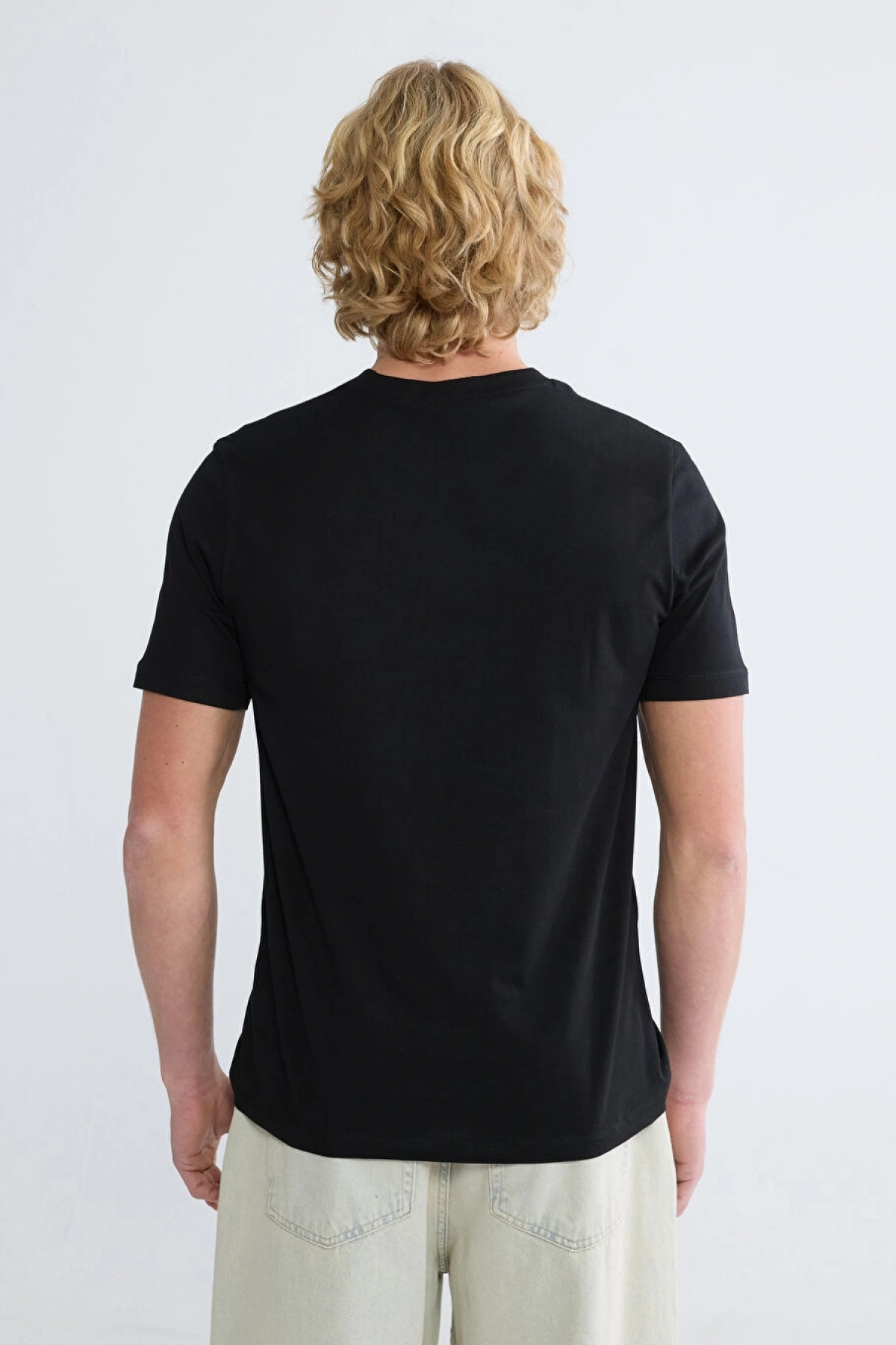 XSIDE Siyah Bisiklet Yaka Baskılı Erkek Tişört