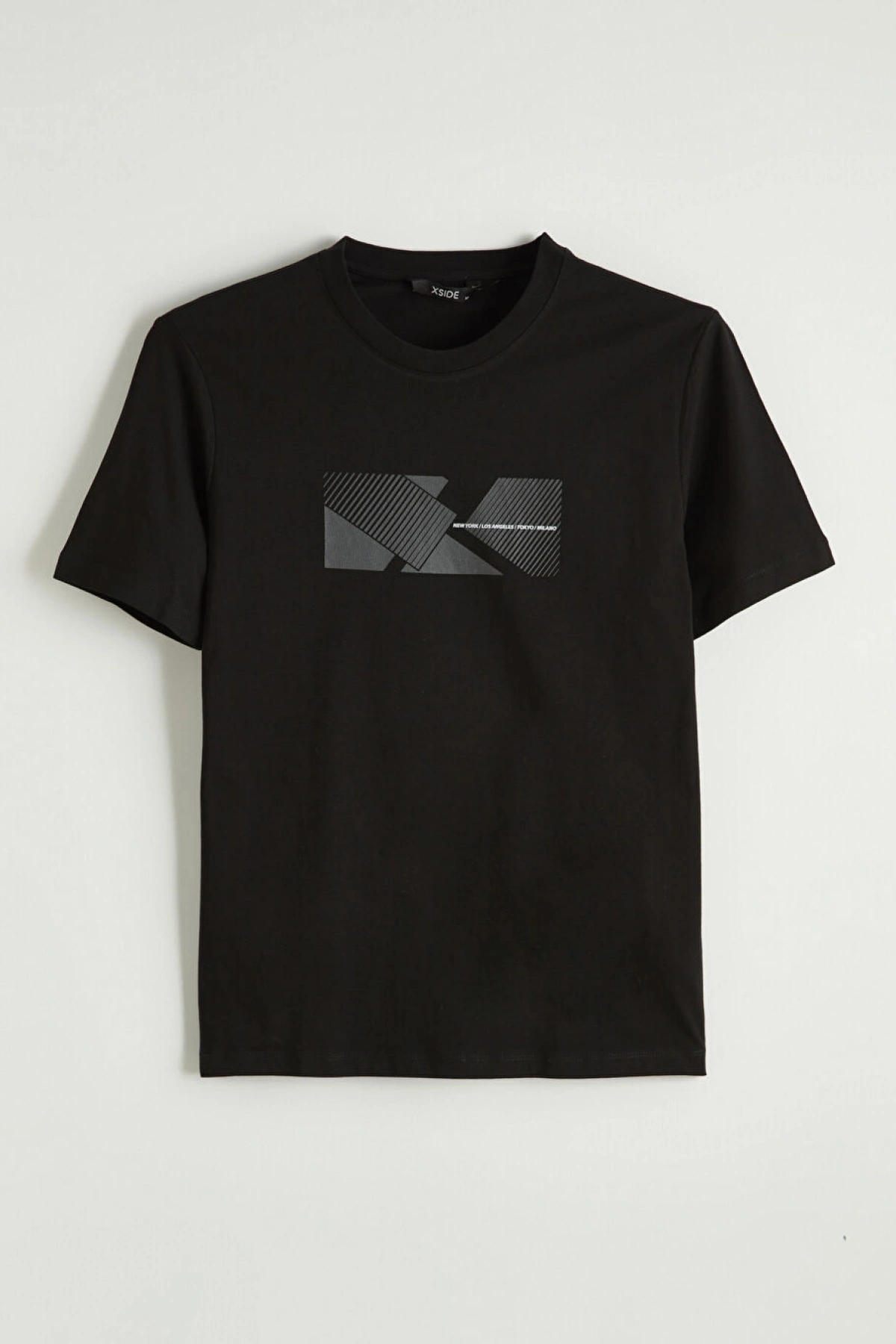XSIDE Siyah Bisiklet Yaka Baskılı Erkek Tişört