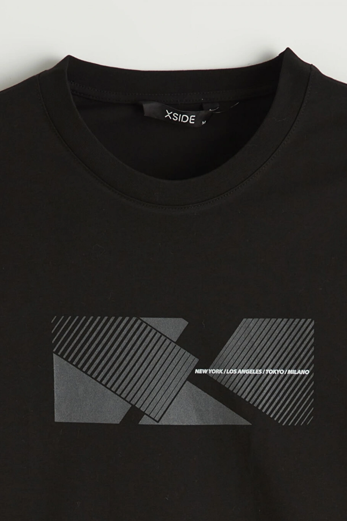XSIDE Siyah Bisiklet Yaka Baskılı Erkek Tişört