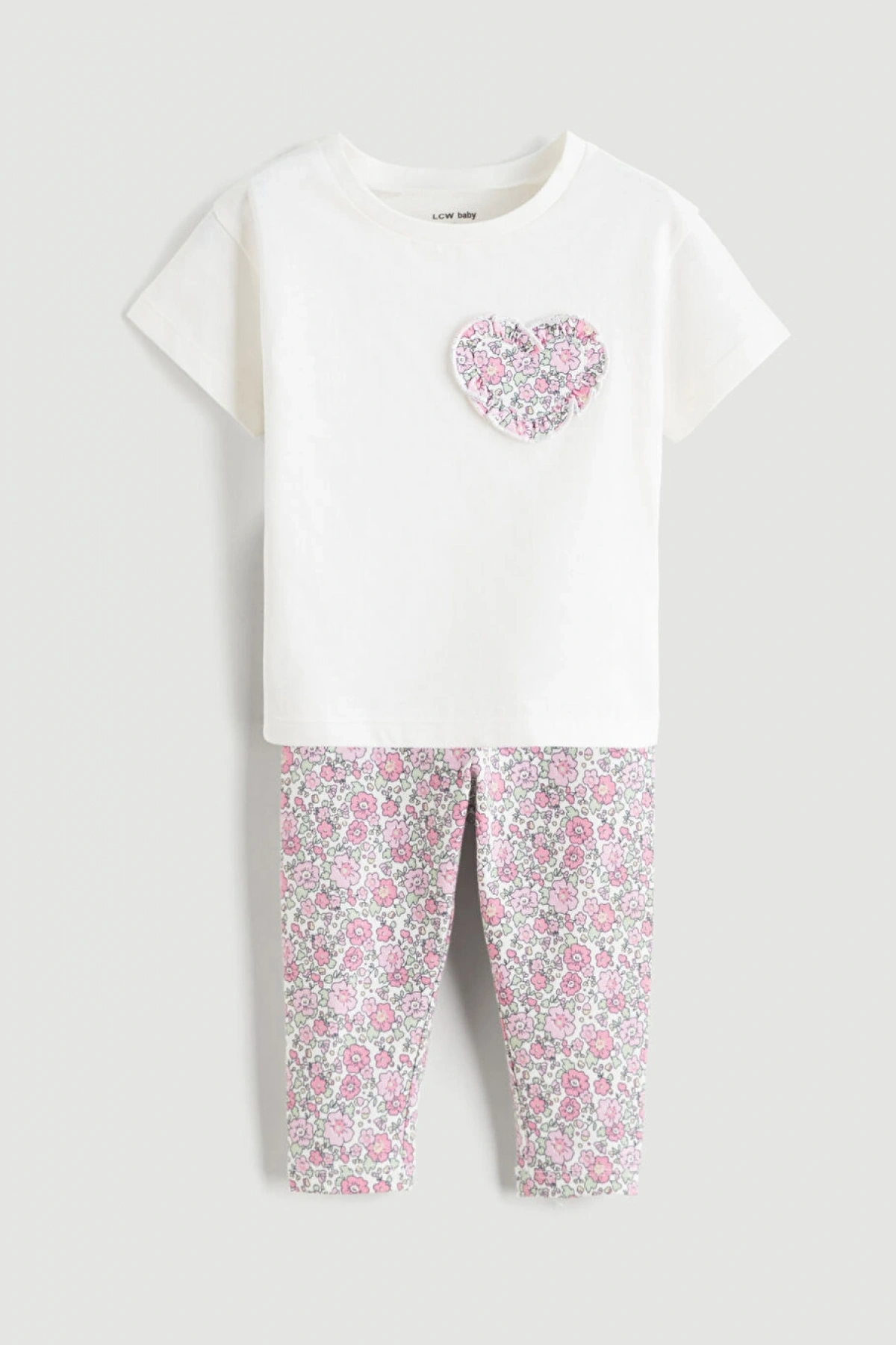 LCW baby Ekru Bisiklet Yaka Kız Bebek Tişört Ve Tayt