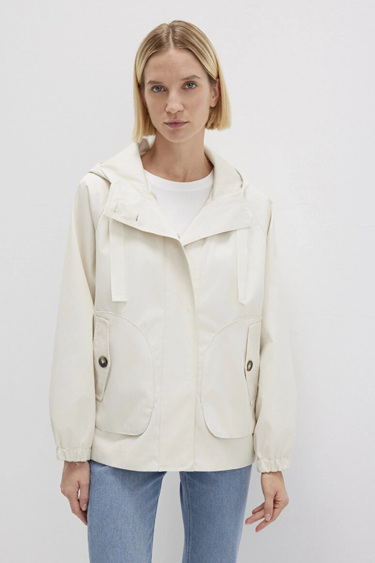 Kapüşonlu Ekru Ceket