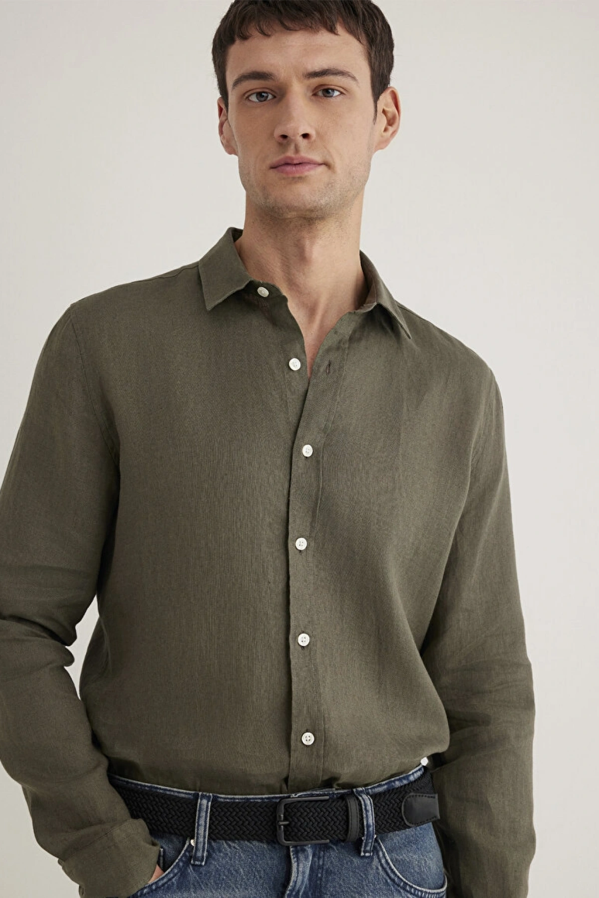 Haki Keten Gömlek