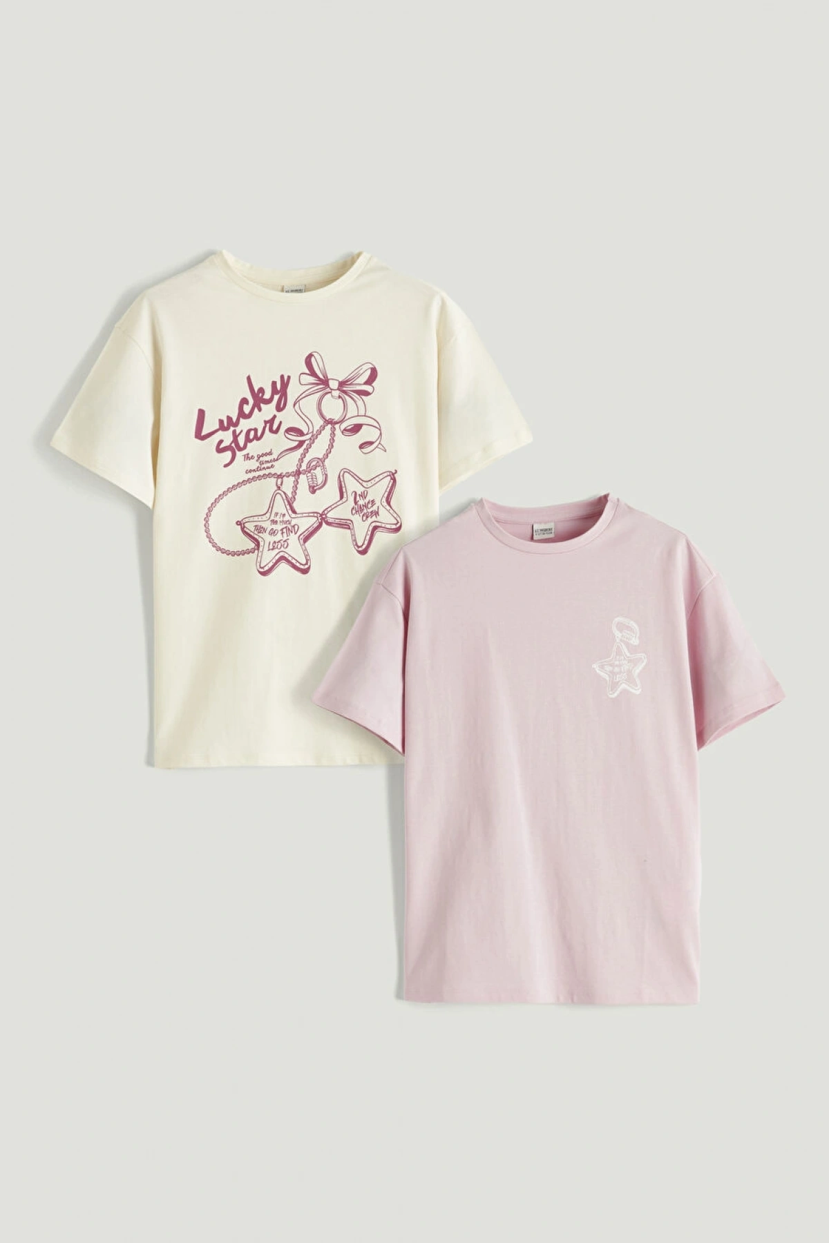 LCW Kids Ekru Baskılı Kız Çocuk Tişört 2li