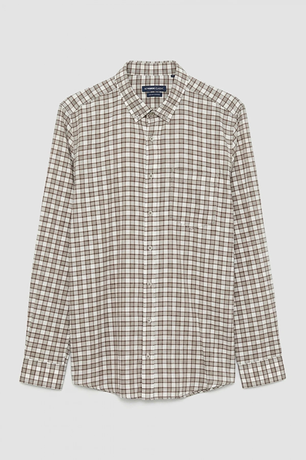 LCWAIKIKI Classic Gri Regular Fit Ekose Gabardin Erkek Gömlek