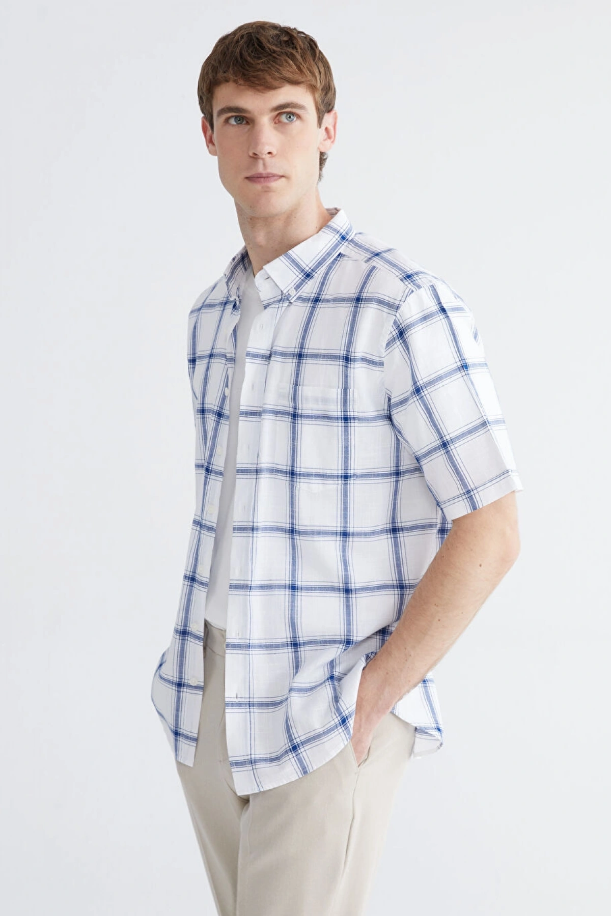 LCWAIKIKI Classic Beyaz Regular Fit Kareli Erkek Gömlek