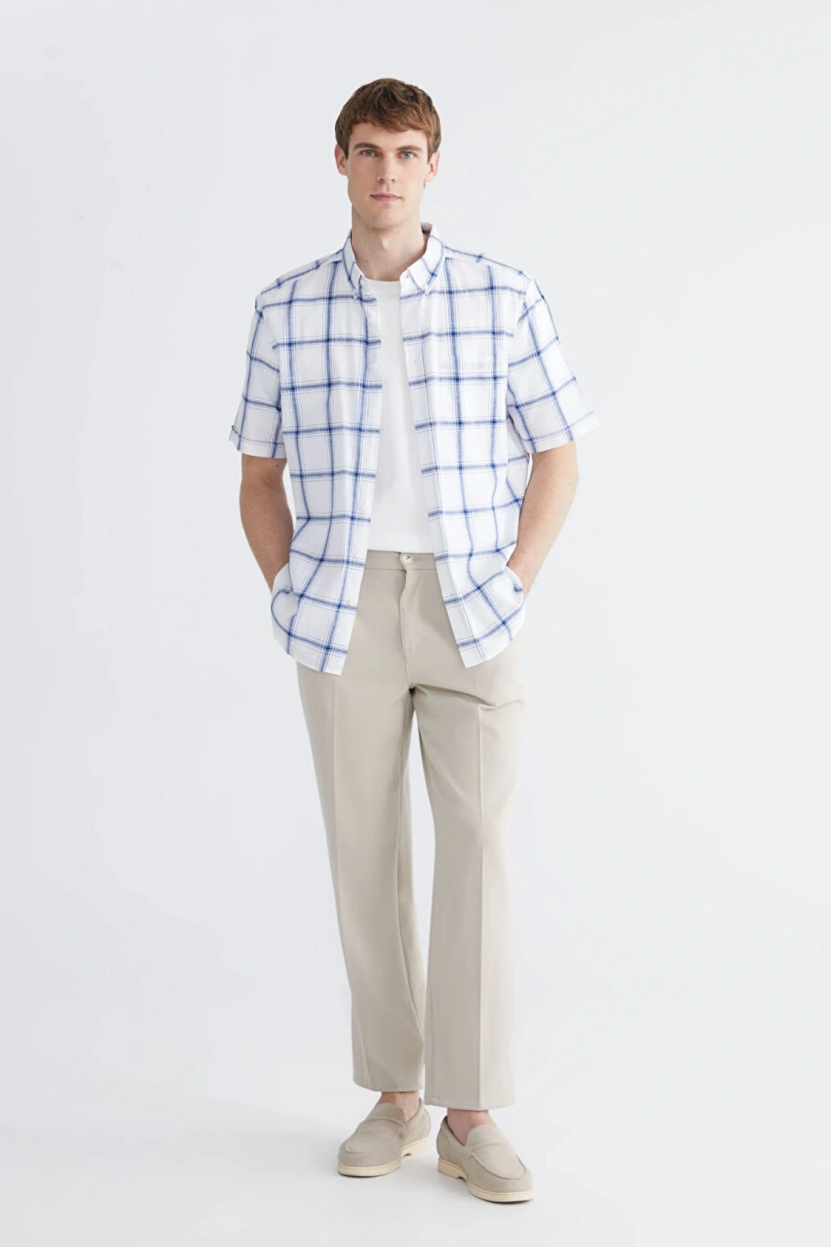 LCWAIKIKI Classic Beyaz Regular Fit Kareli Erkek Gömlek