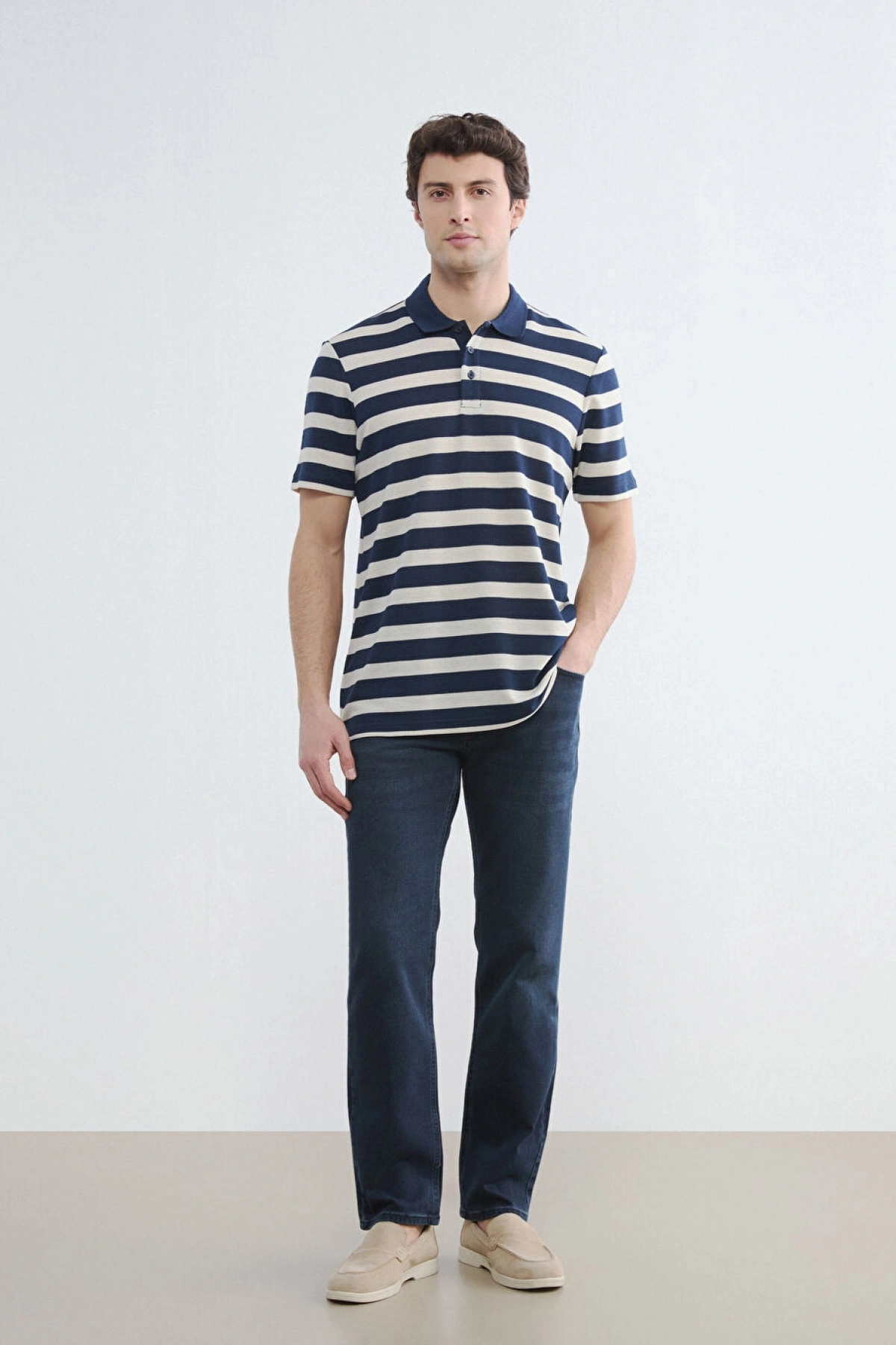 LCWAIKIKI Classic Lacivert Polo Yaka Çizgili Erkek Tişört