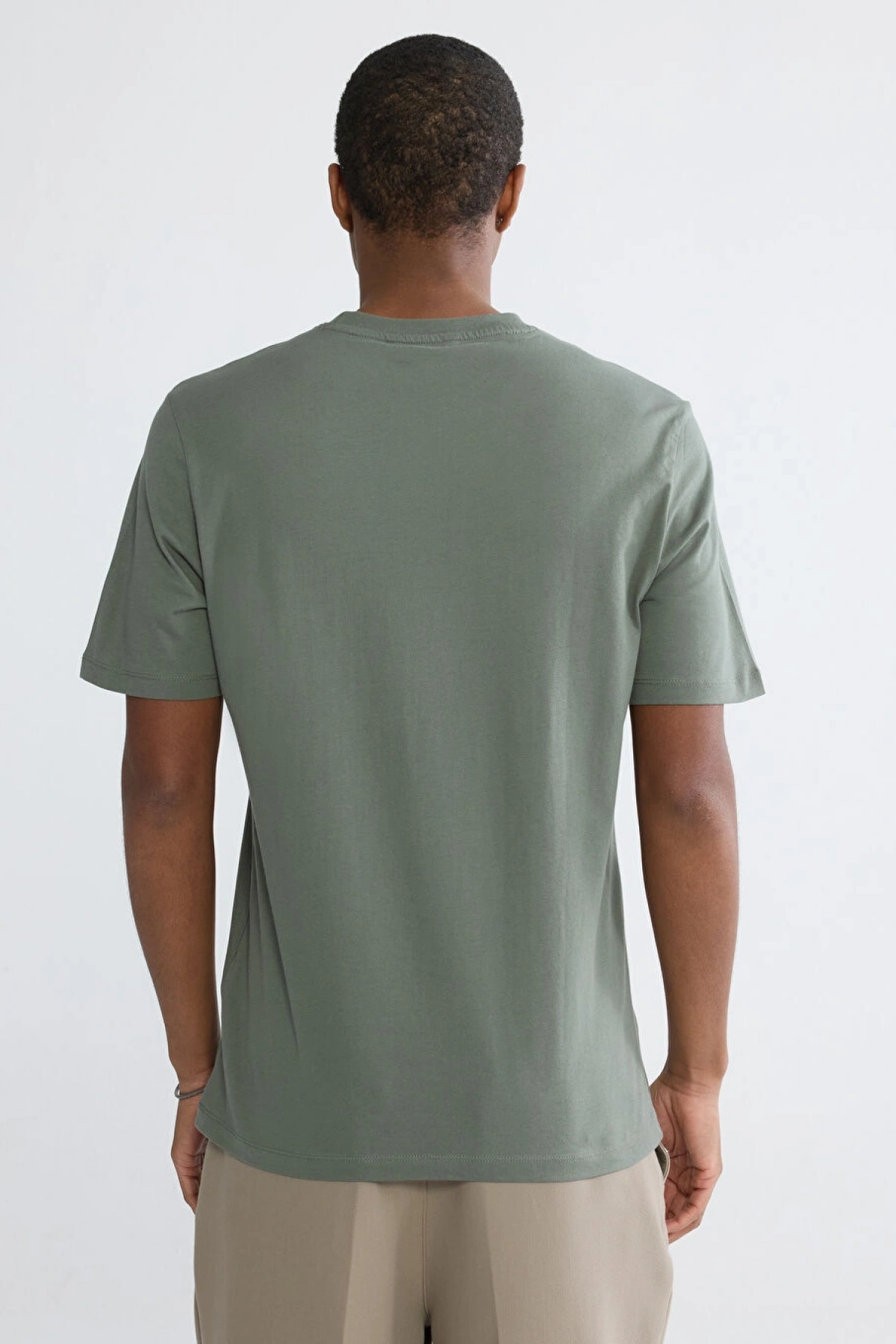 XSIDE Haki Bisiklet Yaka Baskılı Penye Erkek Tişört