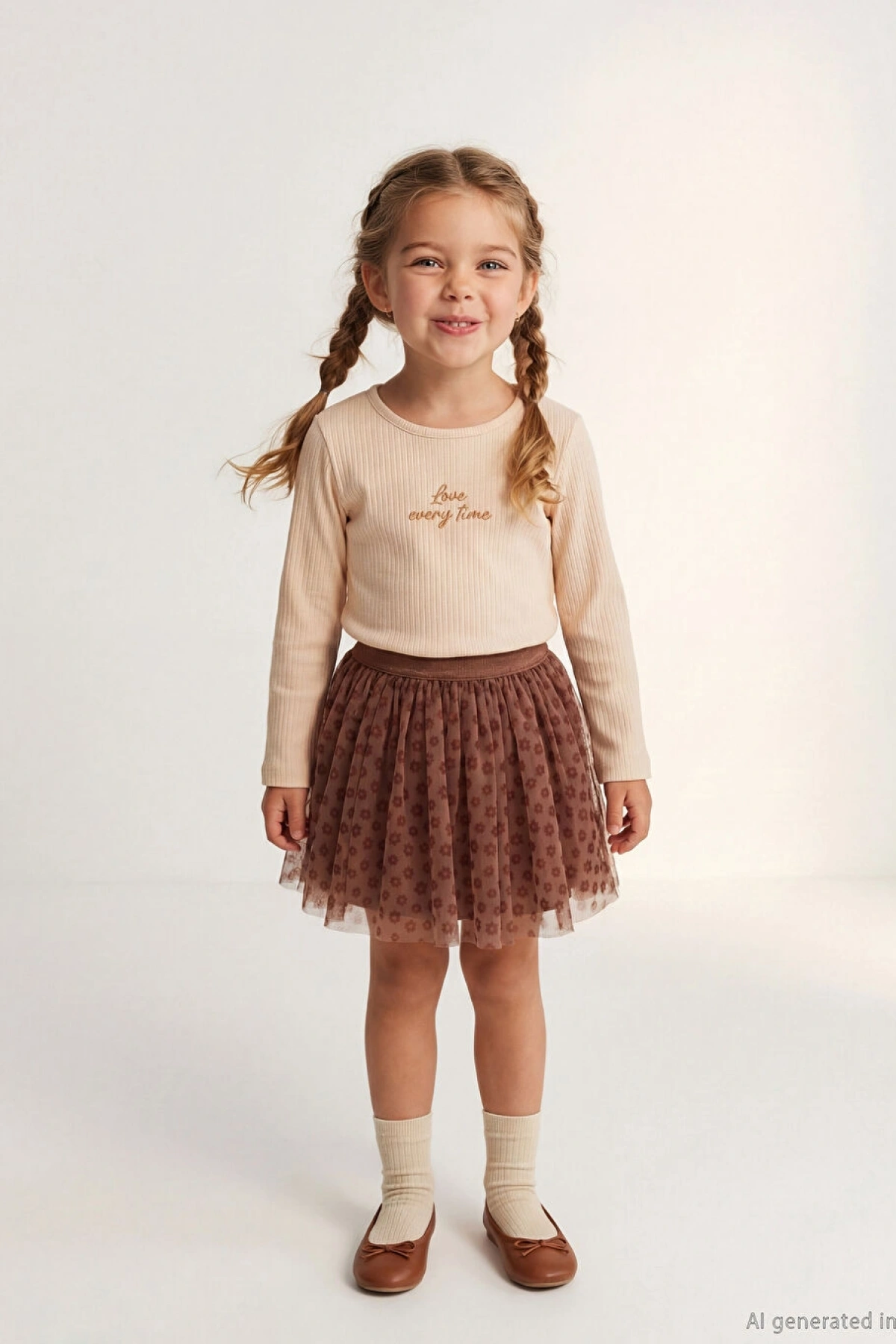 LCW Kids Bej Kız Çocuk Baskılı Bluz Ve Etek