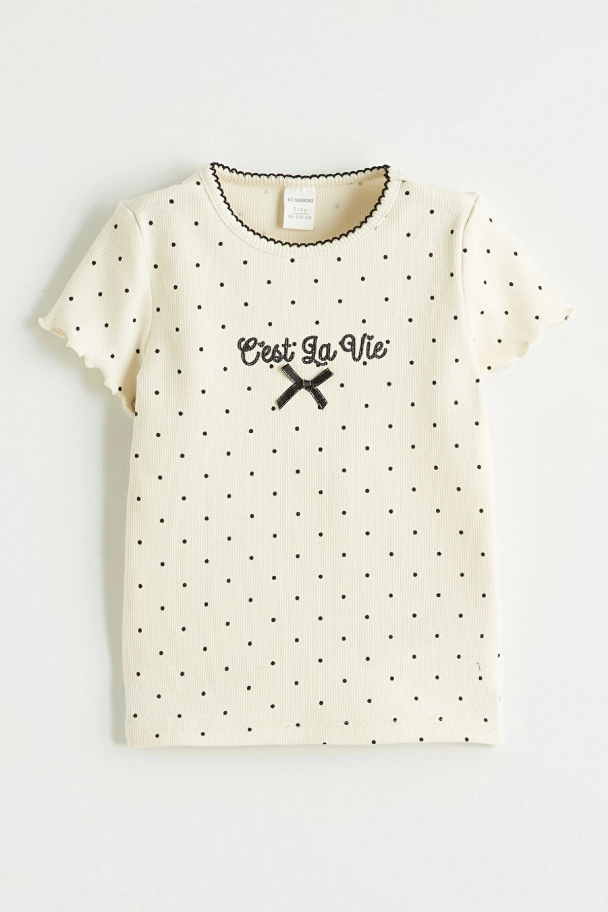 LCW Kids Ekru Bisiklet Yaka Kız Çocuk Tişört