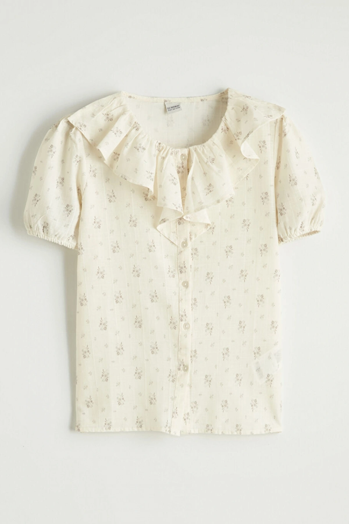 LCW Kids Bej Fırfırlı Yaka Çiçek Baskılı Kız Çocuk Gömlek