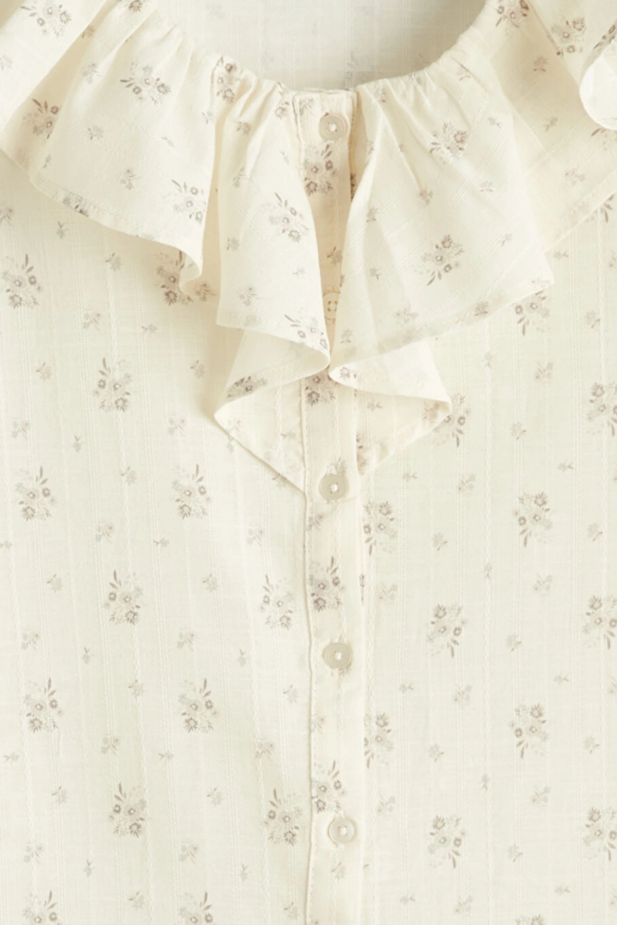 LCW Kids Bej Fırfırlı Yaka Çiçek Baskılı Kız Çocuk Gömlek