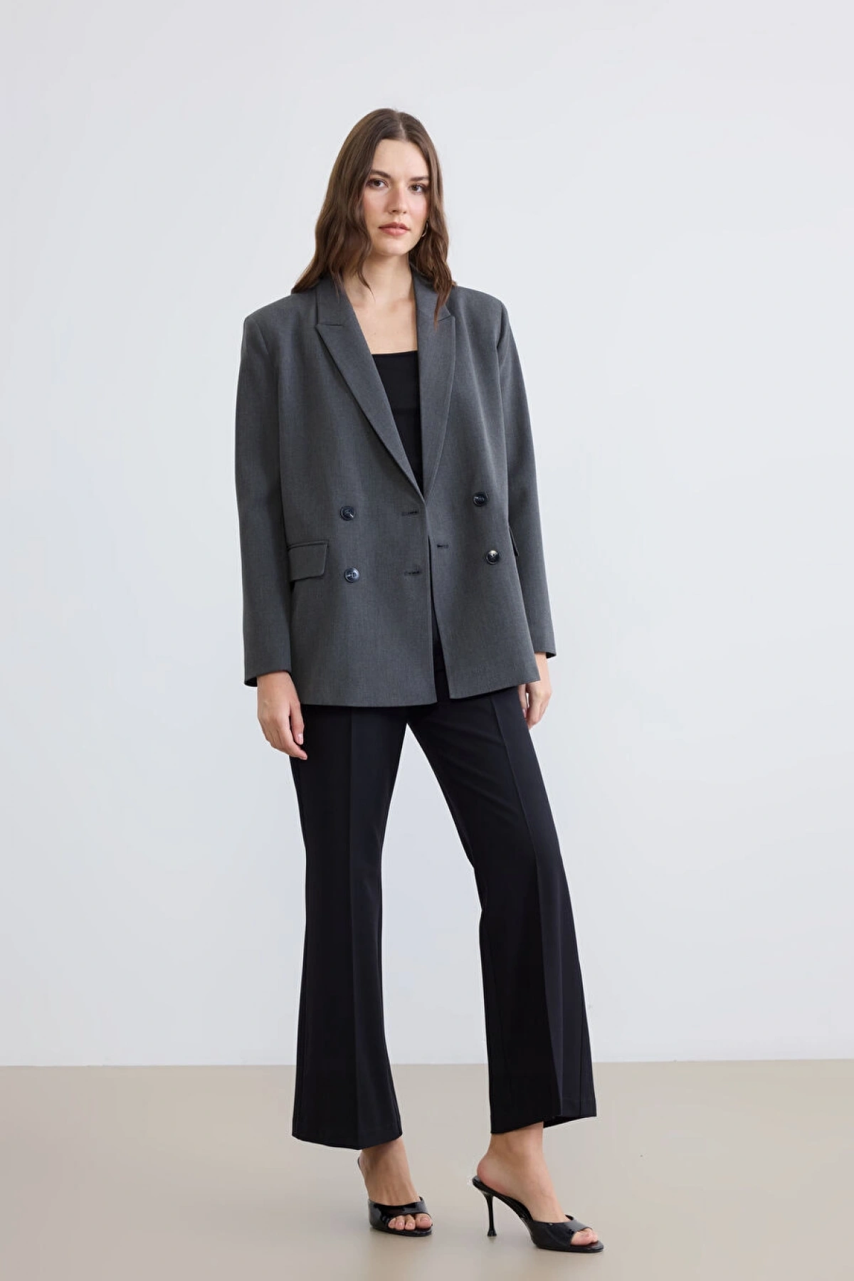 LCWAIKIKI Classic Gri Kruvaze Yaka Kadın Blazer Ceket