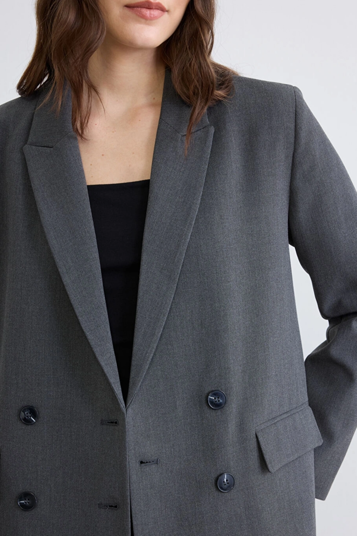 LCWAIKIKI Classic Gri Kruvaze Yaka Kadın Blazer Ceket