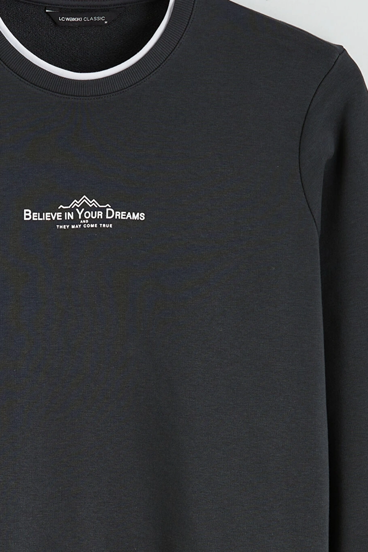 LCWAIKIKI Classic Antrasit Bisiklet Yaka Baskılı Erkek Sweatshirt