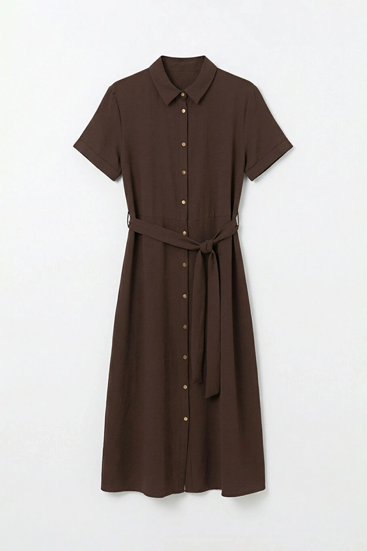 LCW Comfort Kahverengi Beli Kuşaklı Gömlek Elbise