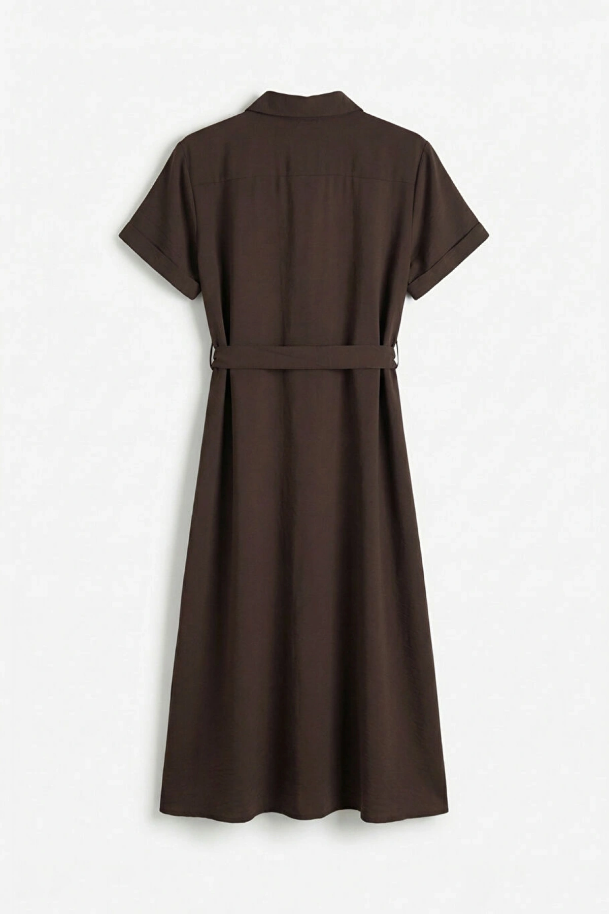 LCW Comfort Kahverengi Beli Kuşaklı Gömlek Elbise