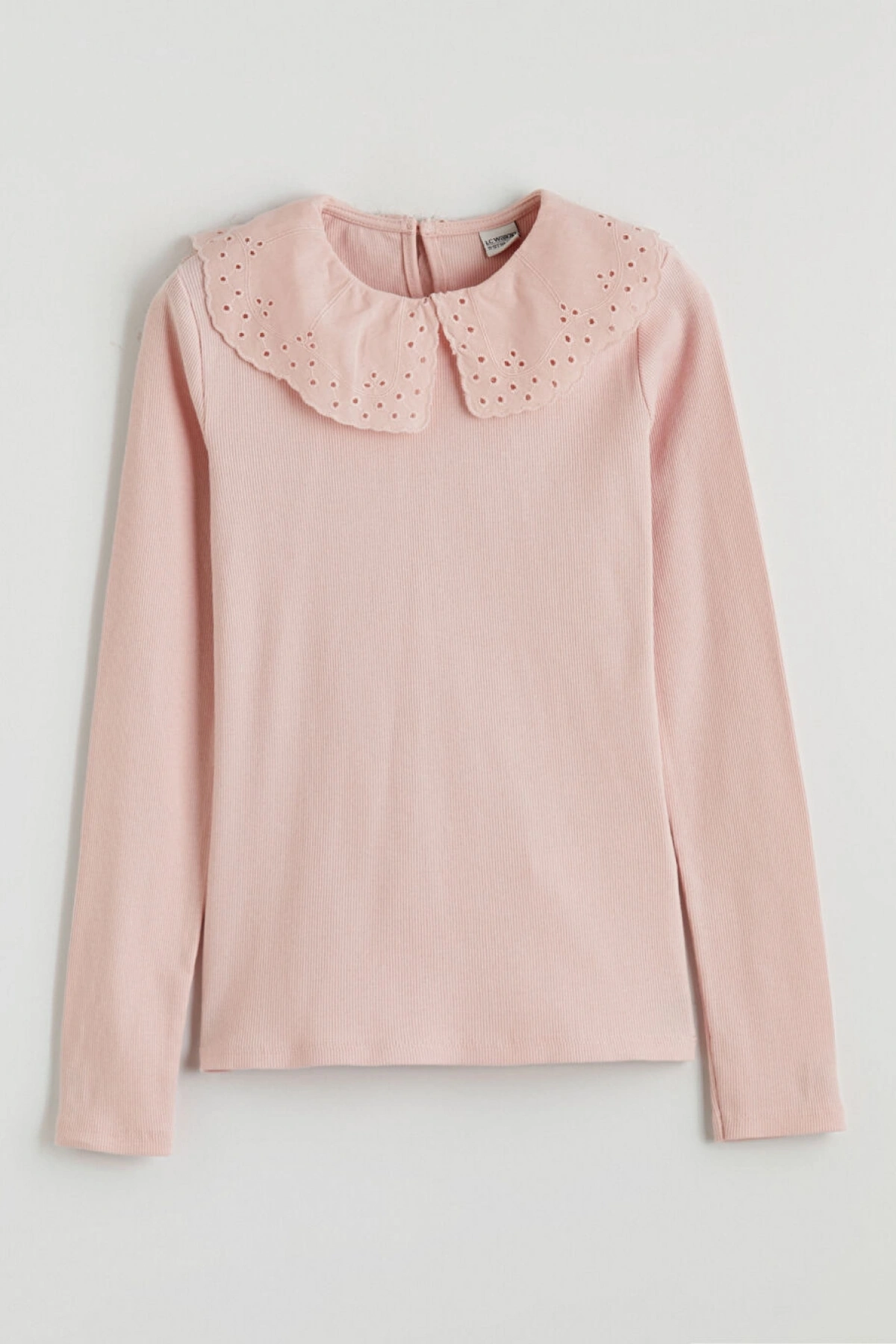 LCW Kids Pembe Bebe Yaka Fisto Detaylı Kız Çocuk Tişört