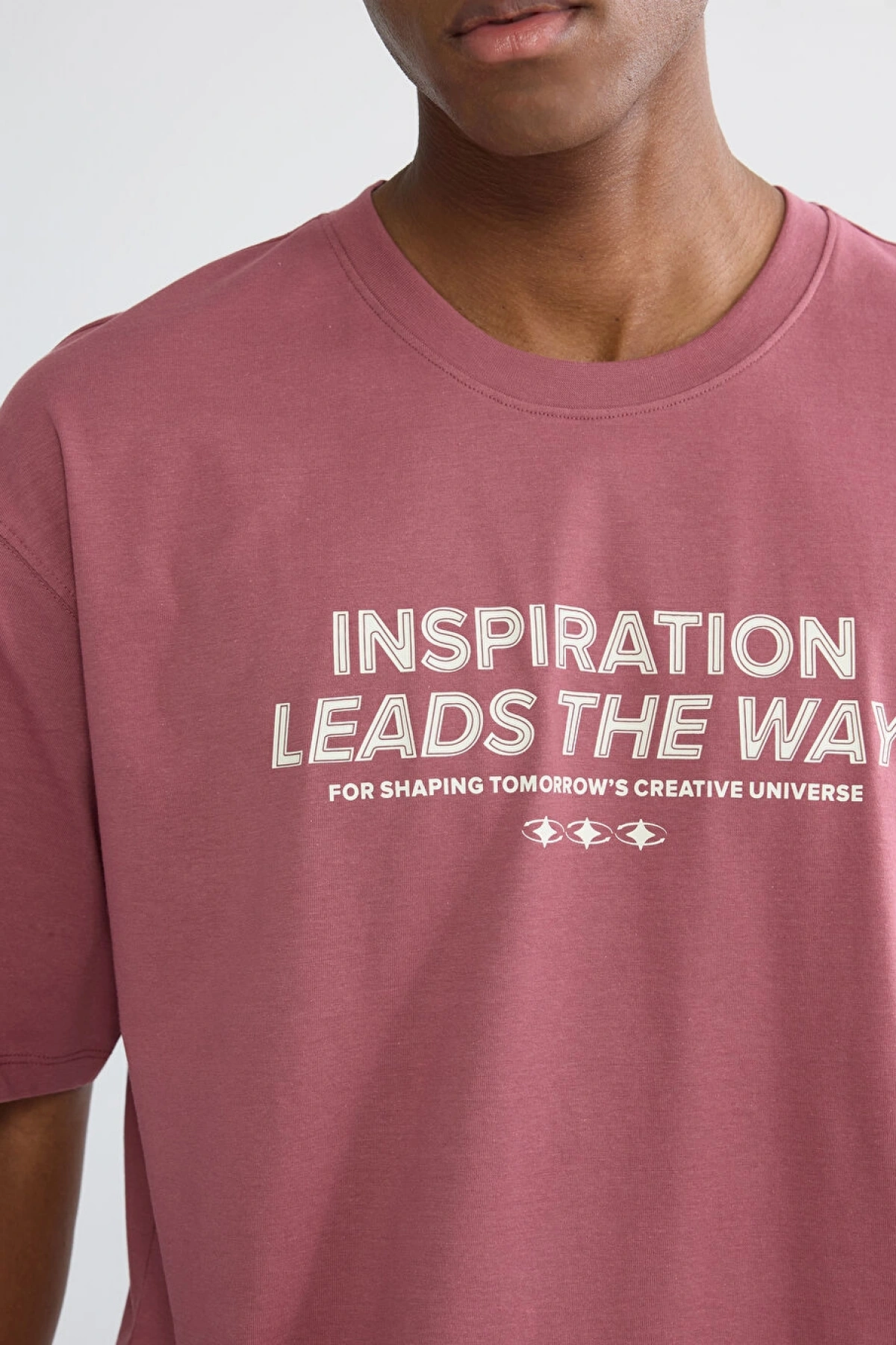 XSIDE Pembe Bisiklet Yaka Baskılı Erkek Tişört