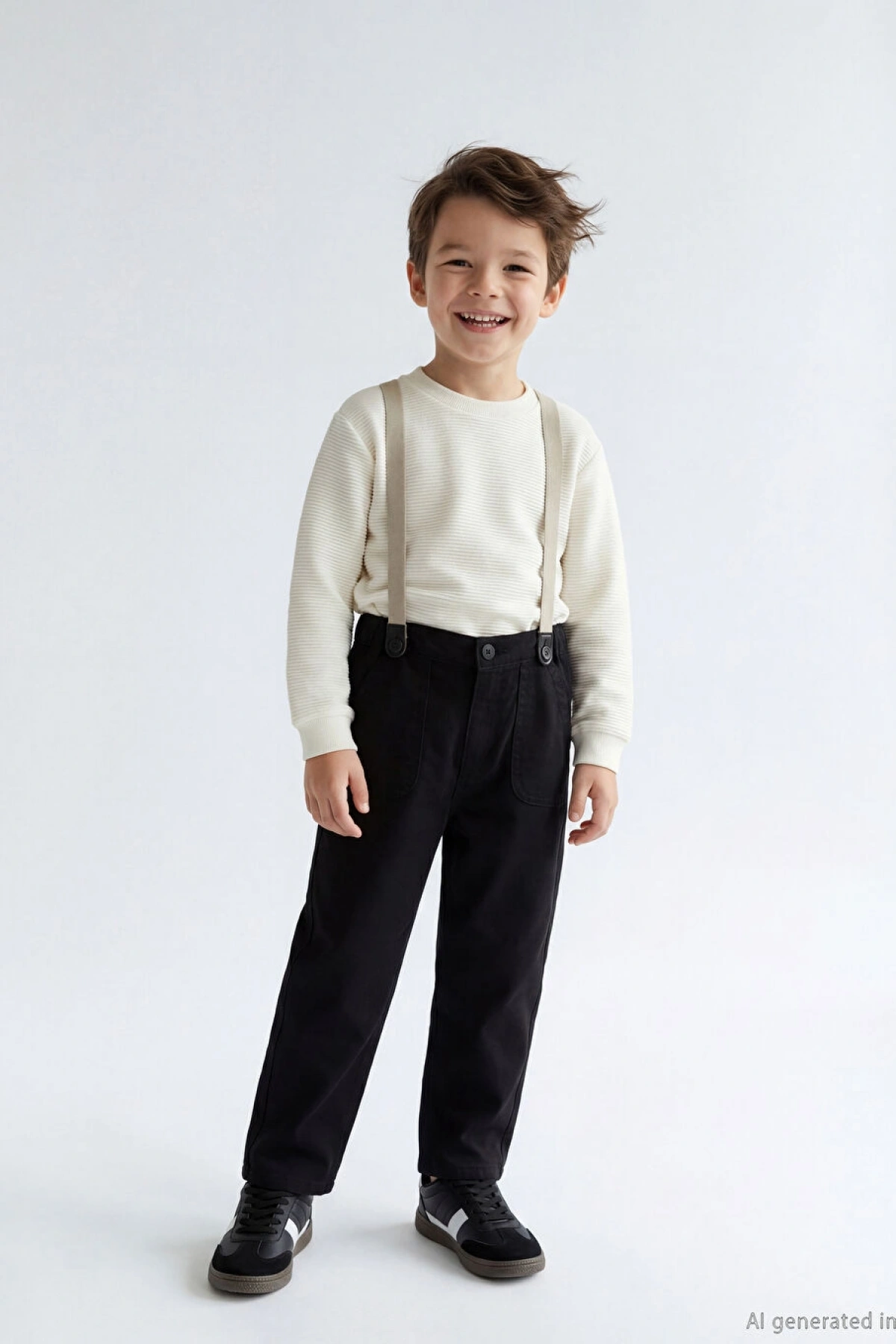 LCW Kids Siyah Beli Lastikli Askılı Erkek Çocuk Pantolon