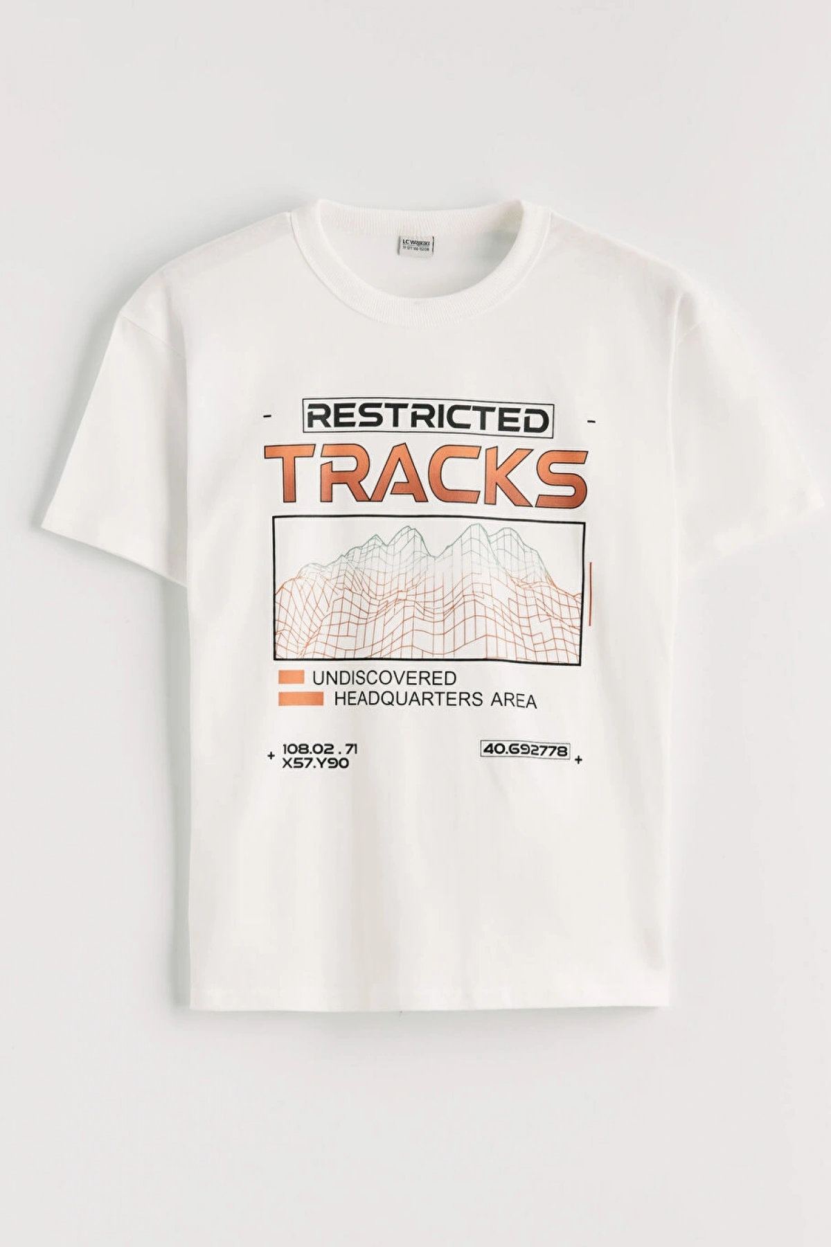 LCW Kids Ekru Bisiklet Yaka Baskılı Erkek Çocuk Tişört