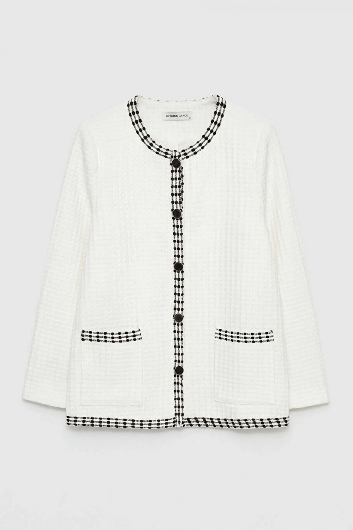 LCW Grace Beyaz Bisiklet Yaka Dokulu Kadın Hırka