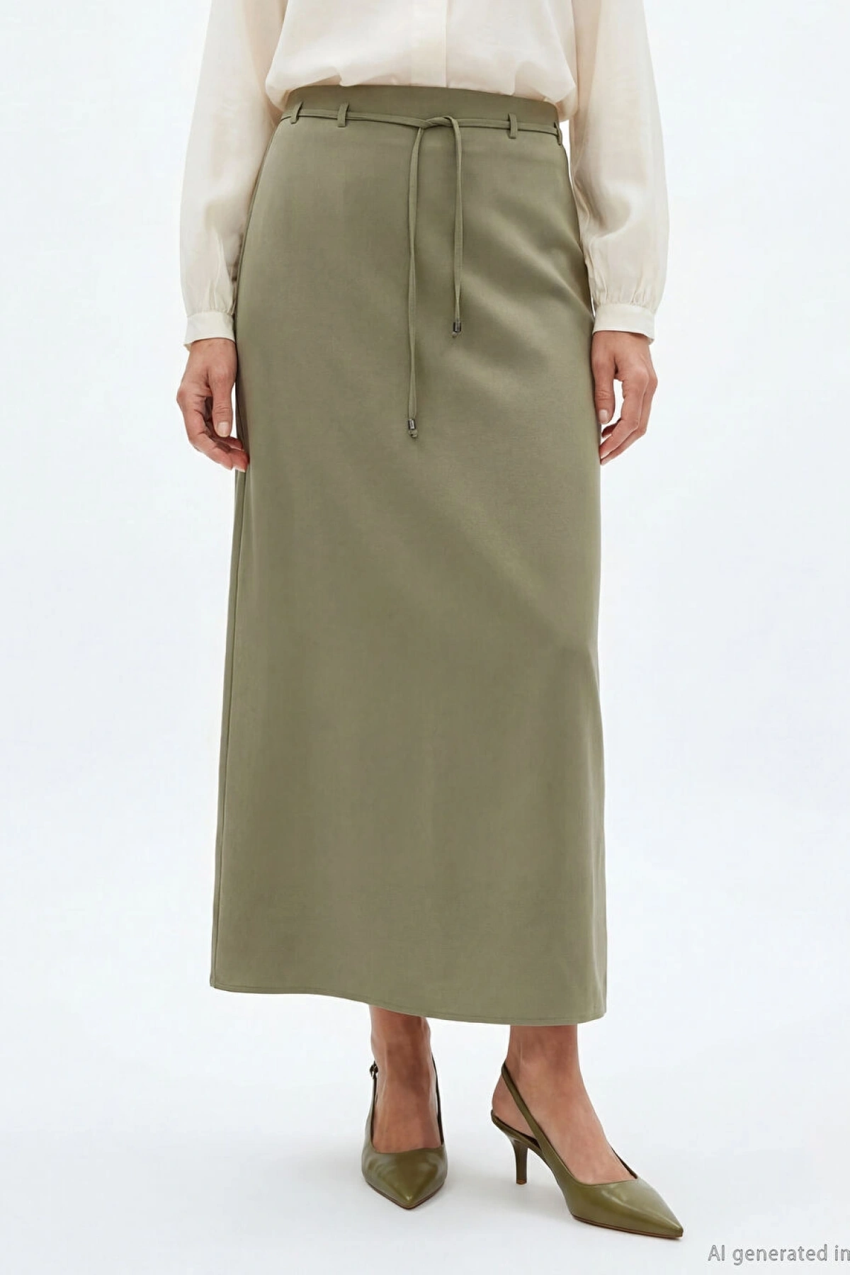 LCW Grace Yeşil Büyük Beden Beli Lastikli Armürlü Etek