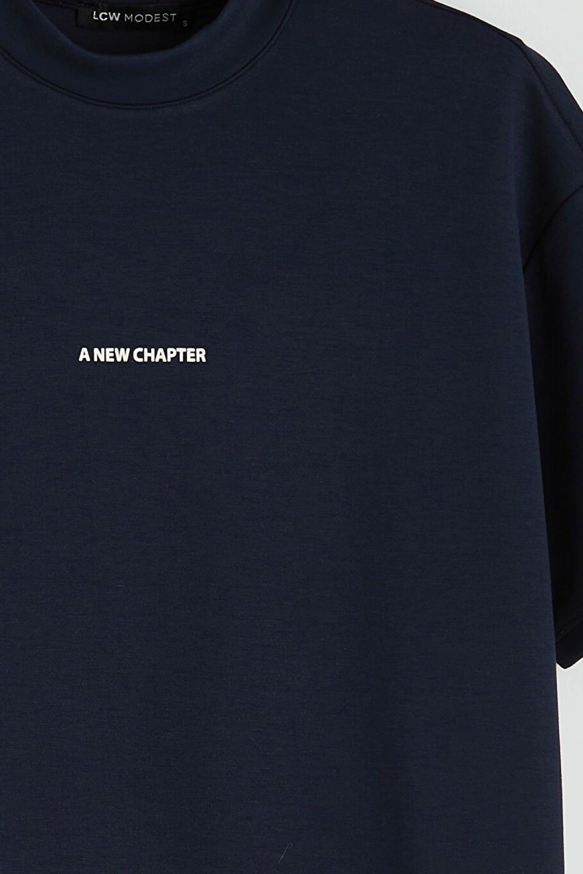 LCW Modest Lacivert Bisiklet Yaka Baskılı Kadın Tişört