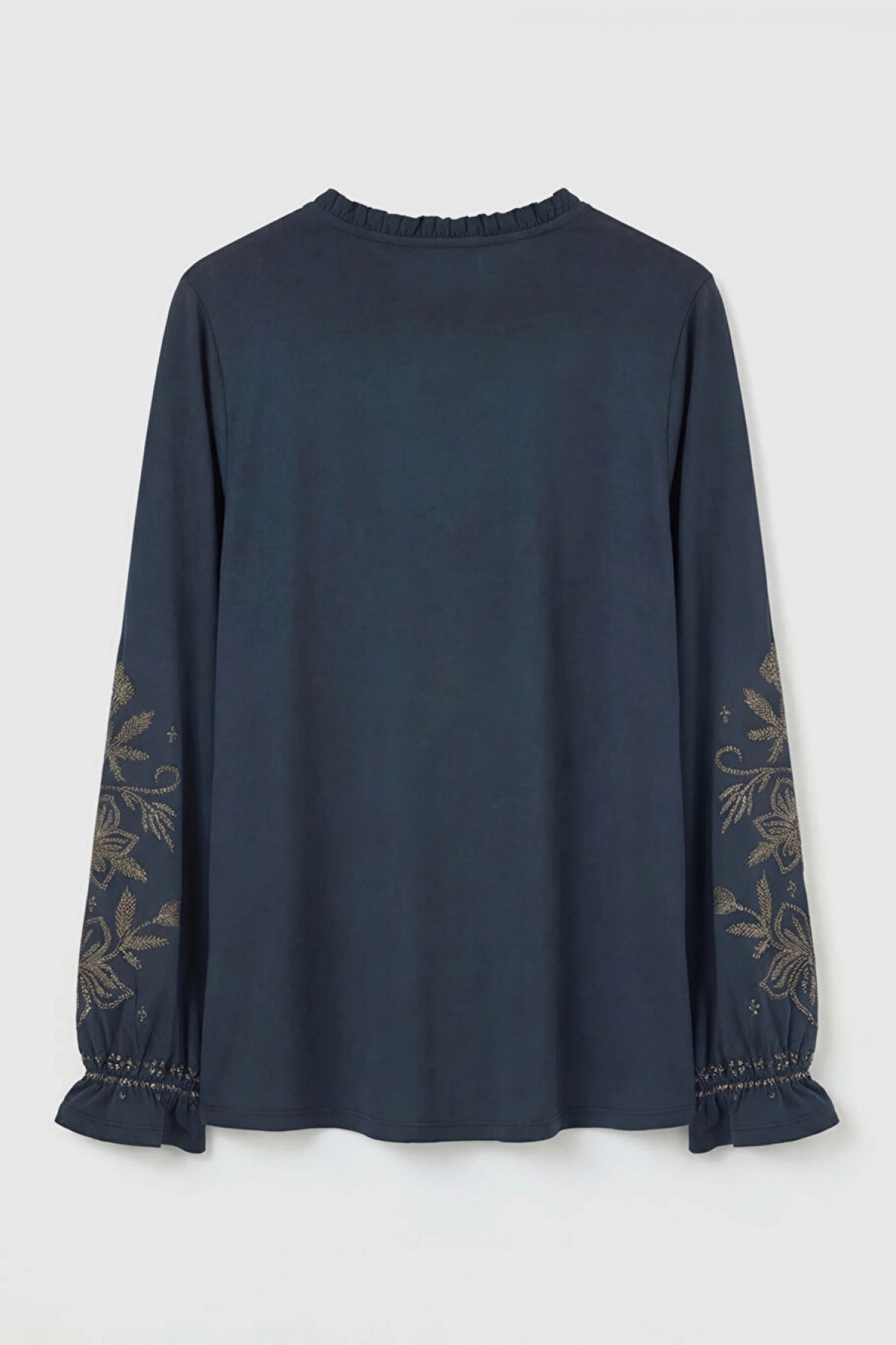 LCW Grace Lacivert Bağlama Yaka Fırfırlı Desenli Bluz