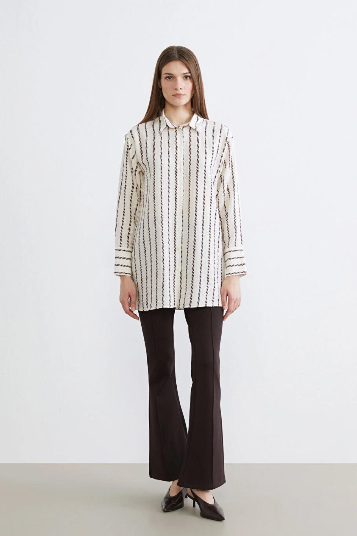 LCW Modest Kahverengi Desenli Kadın Gömlek Tunik