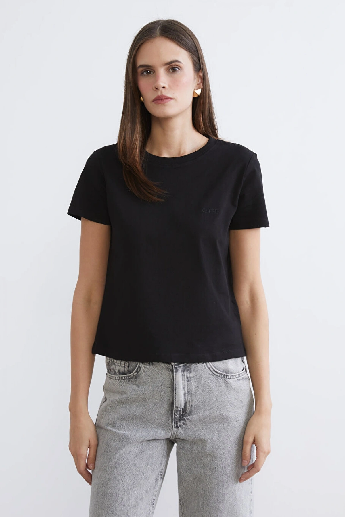 LCW Vision Siyah Bisiklet Yaka Kadın Tişört