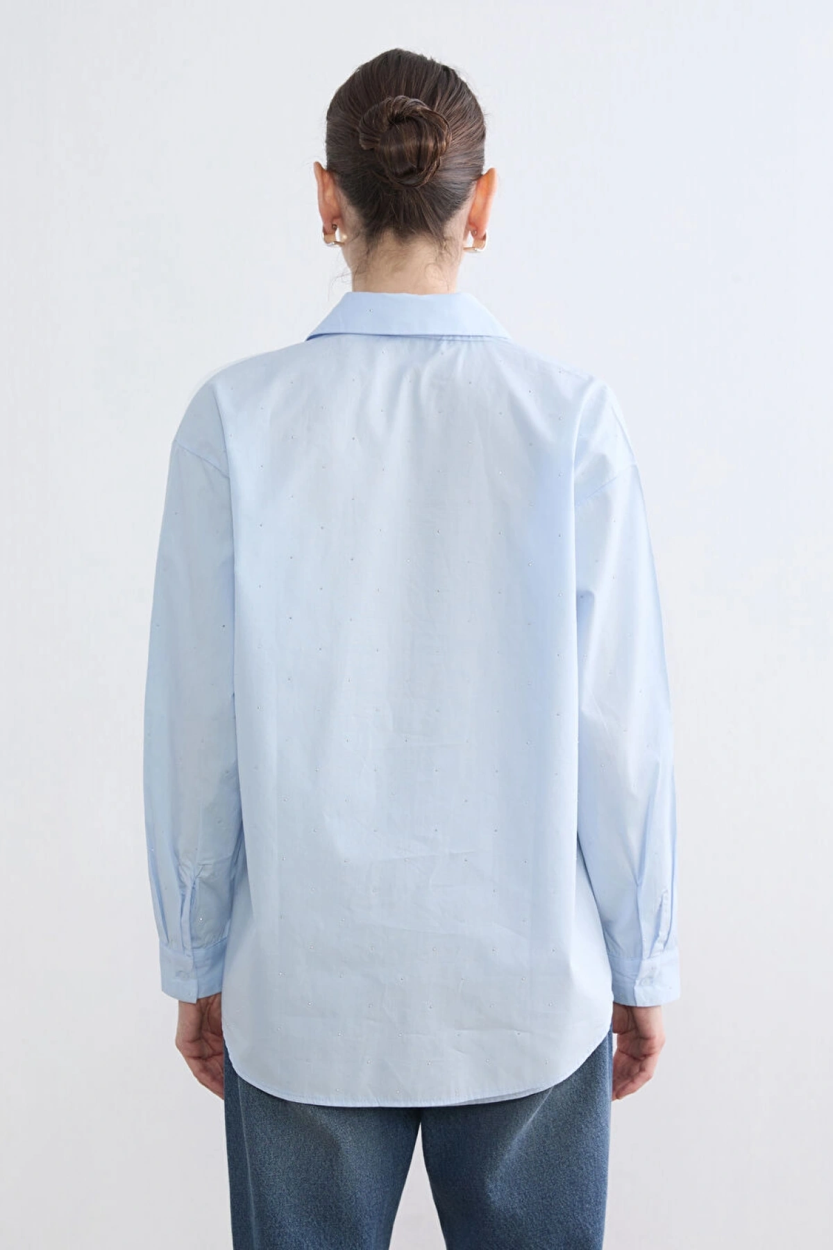 LCWAIKIKI Classic Mavi Taşlı Kadın Gömlek