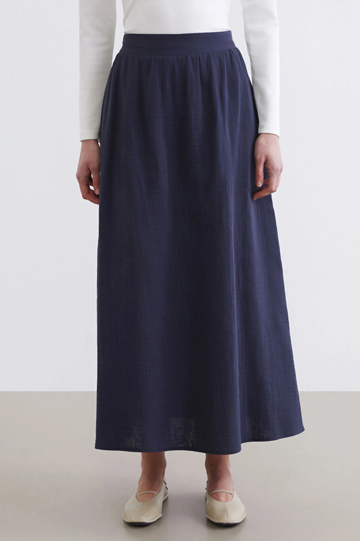 LCW Modest Lacivert Beli Lastikli Dokulu Kloş Etek