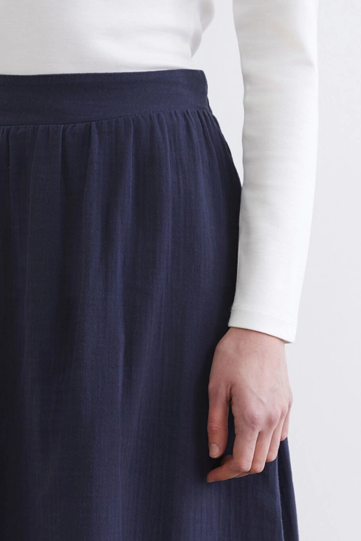 LCW Modest Lacivert Beli Lastikli Dokulu Kloş Etek