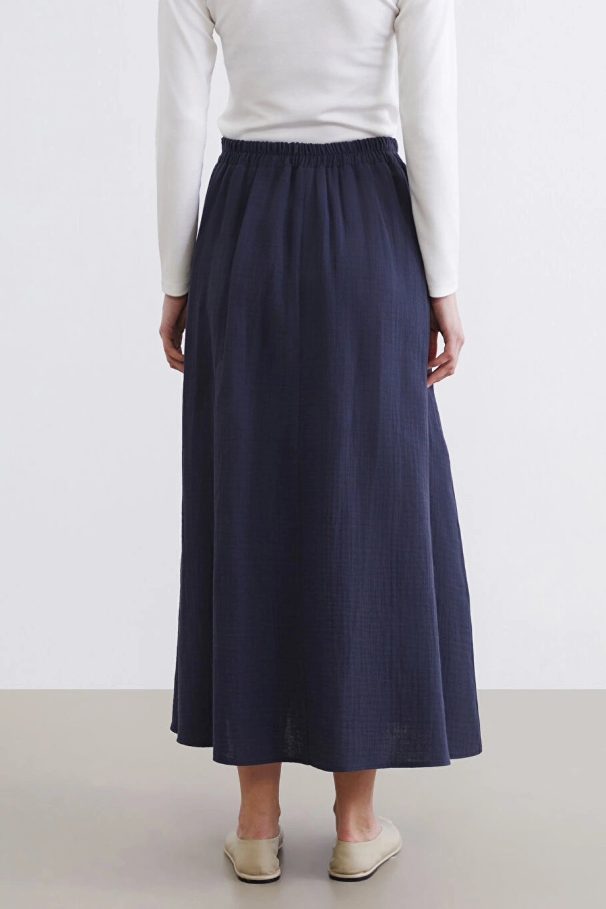 LCW Modest Lacivert Beli Lastikli Dokulu Kloş Etek