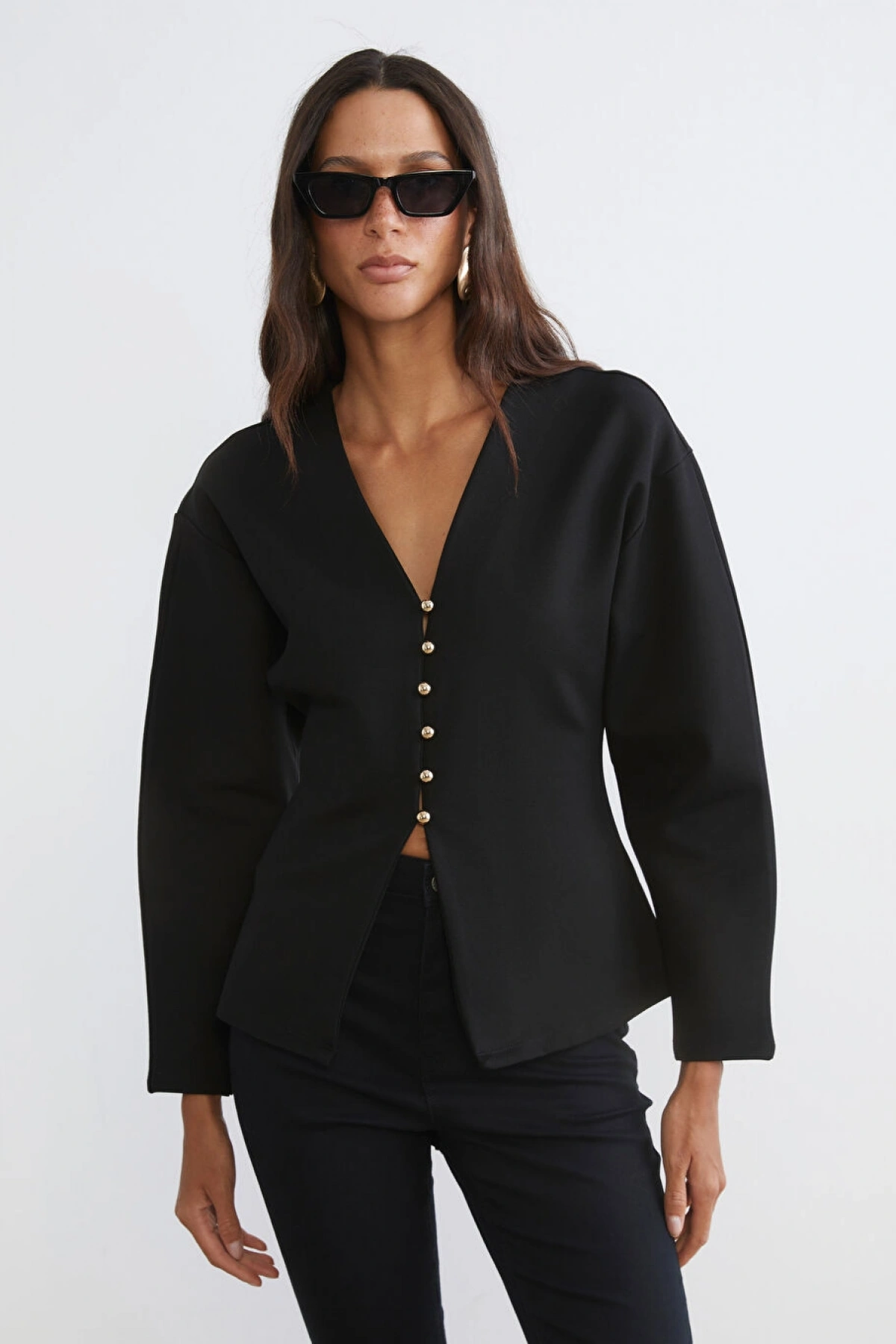 LCW Vision Siyah V Yaka Peplum Kadın Hırka