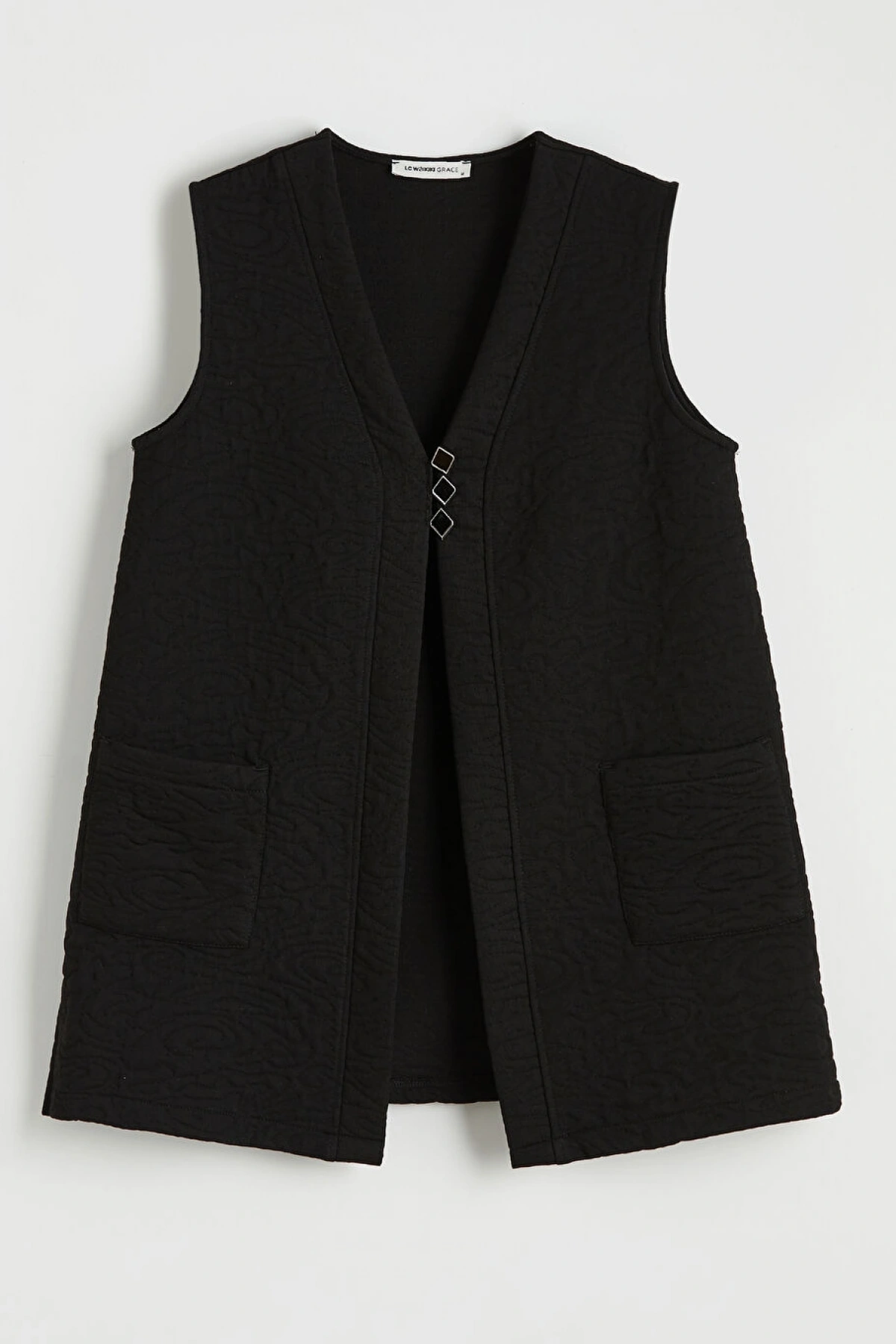 LCW Grace Siyah V Yaka Kendinden Desenli Kadın Yelek