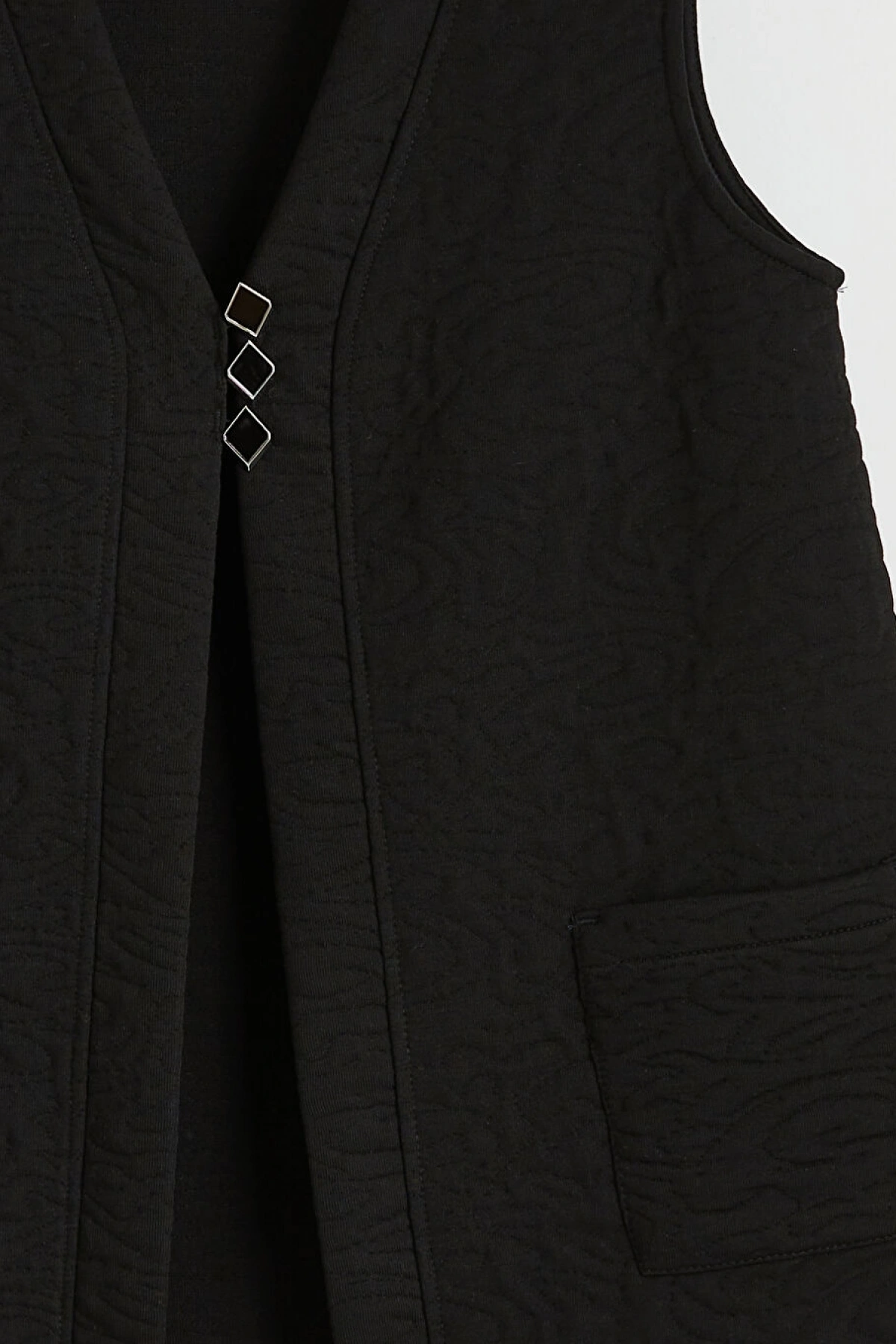 LCW Grace Siyah V Yaka Kendinden Desenli Kadın Yelek