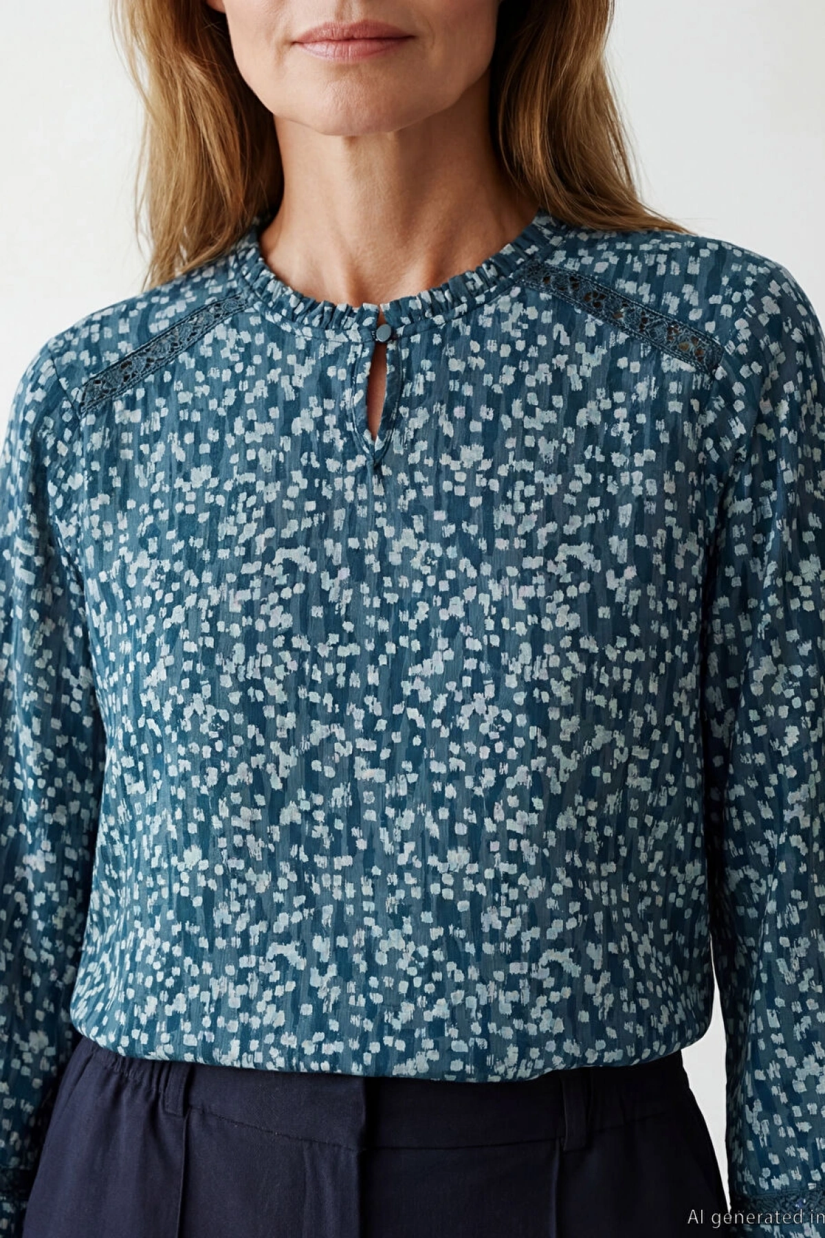LCW Grace Mavi Kaçık Yaka Desenli Bluz