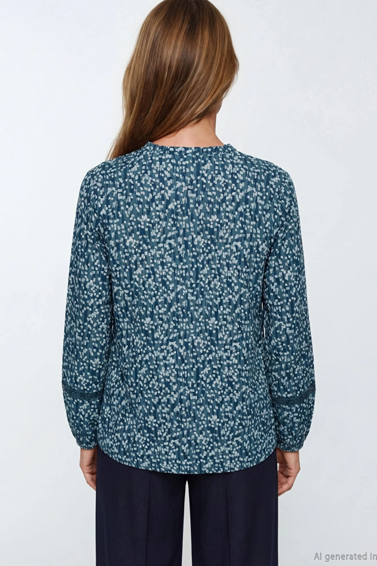 LCW Grace Mavi Kaçık Yaka Desenli Bluz