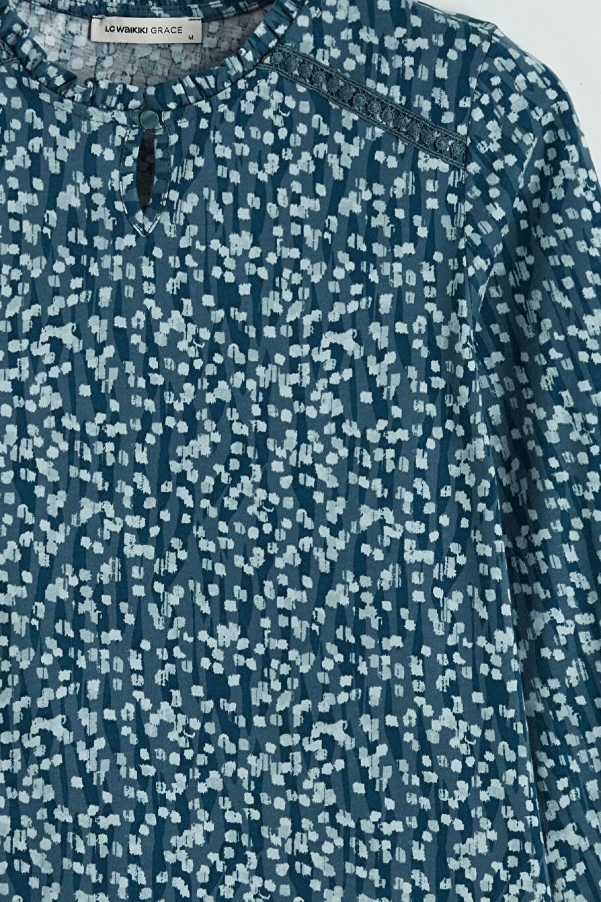 LCW Grace Mavi Kaçık Yaka Desenli Bluz