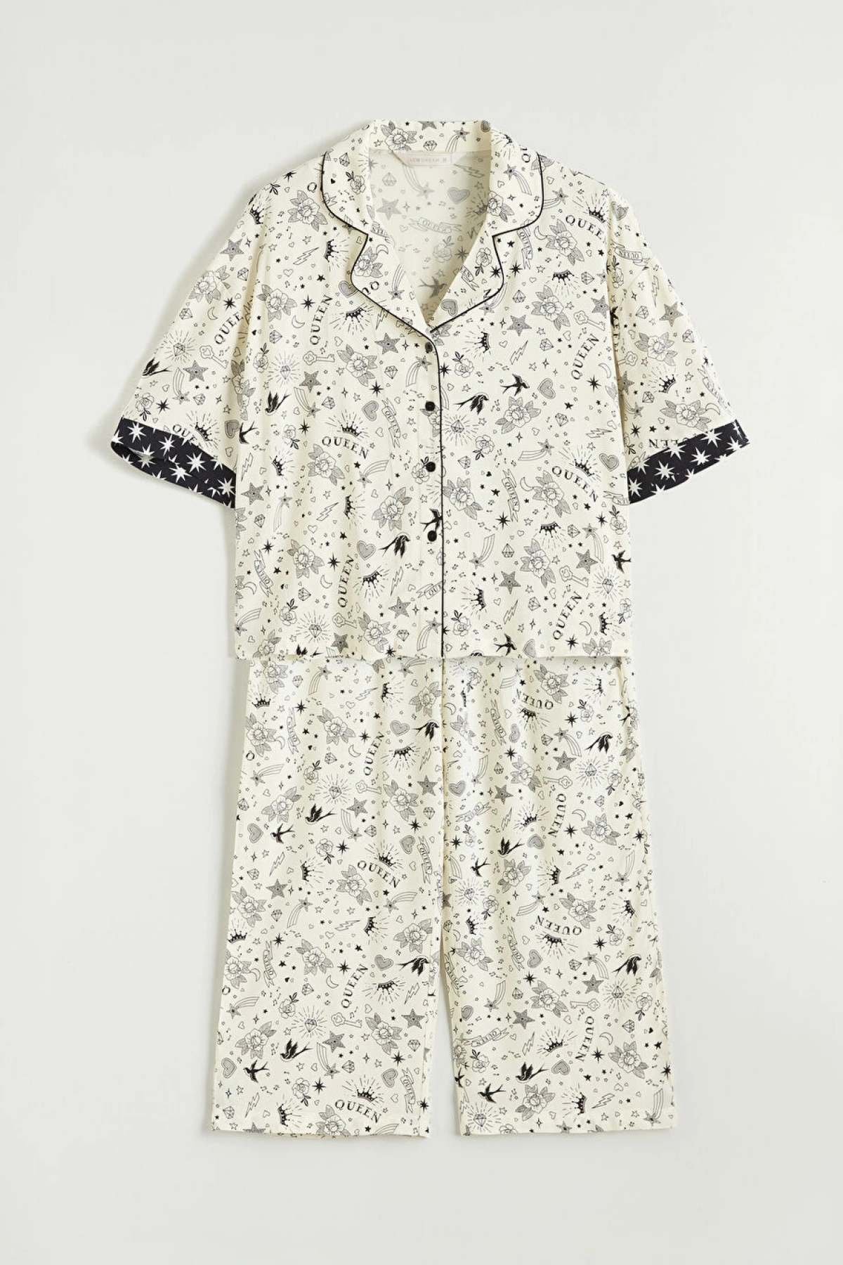 LCW DREAM Ekru Gömlek Yaka Baskılı Kadın Pijama Takım