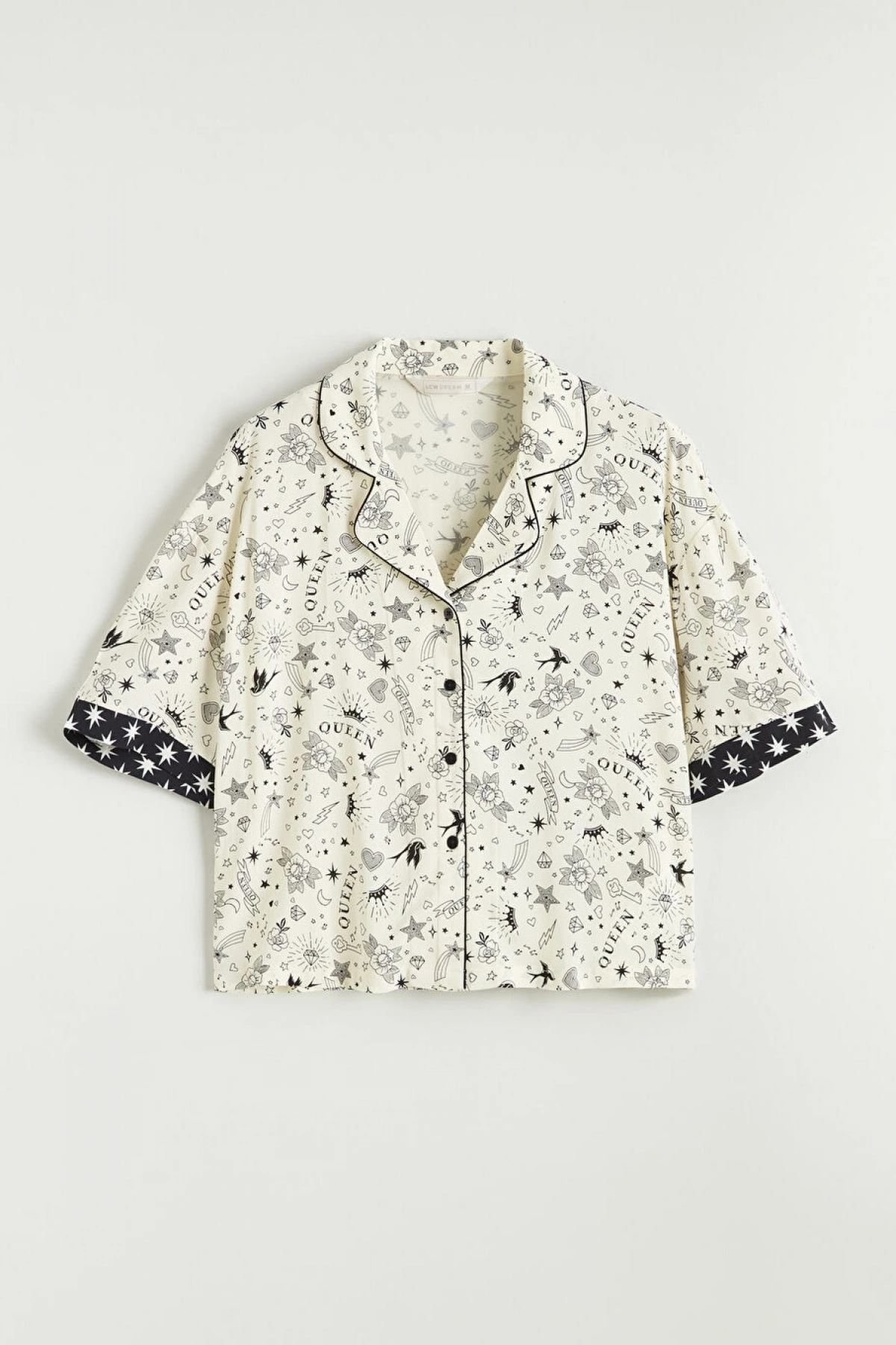 LCW DREAM Ekru Gömlek Yaka Baskılı Kadın Pijama Takım