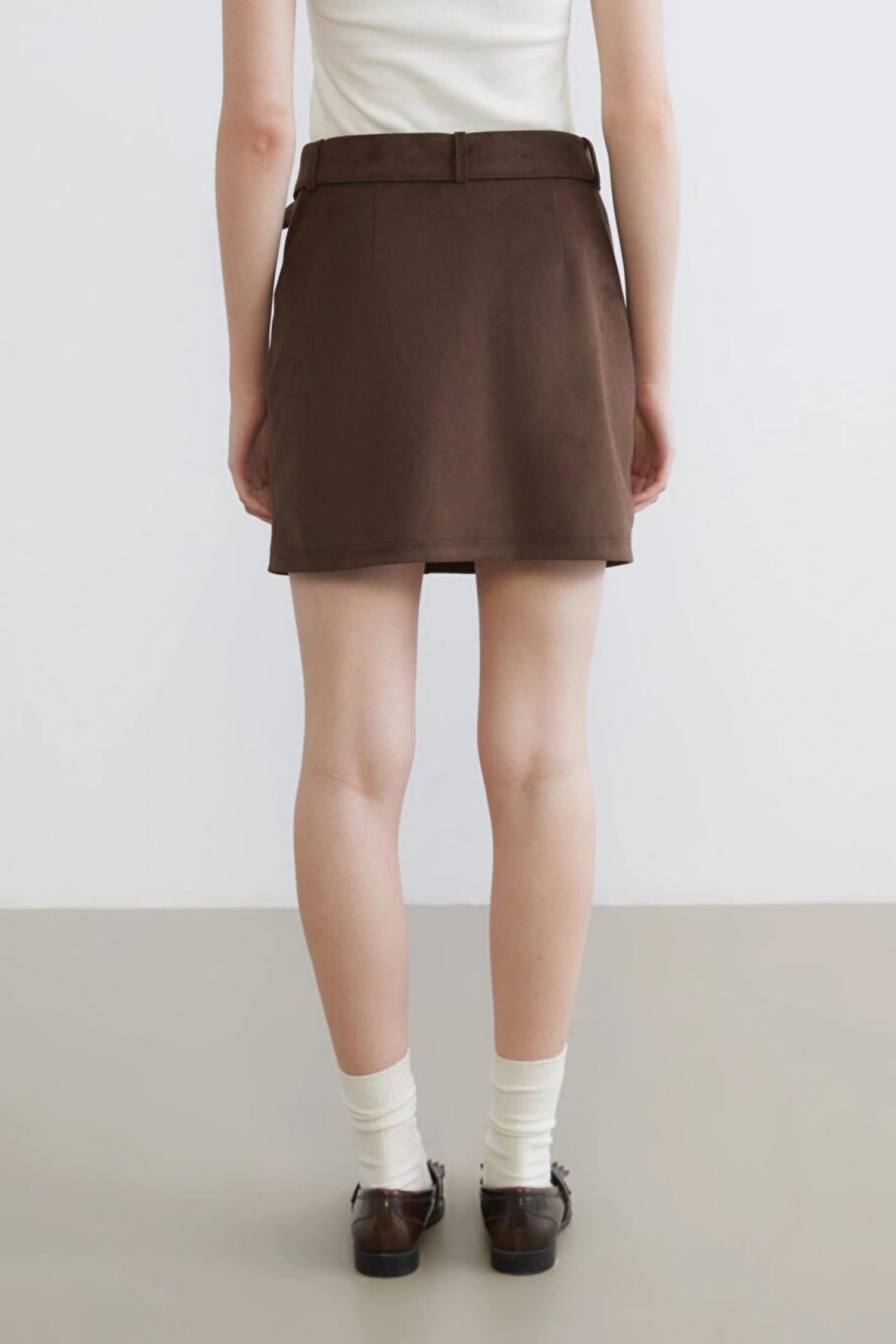 XSIDE Kahverengi Beli Kemerli Süet Görünümlü Mini Etek