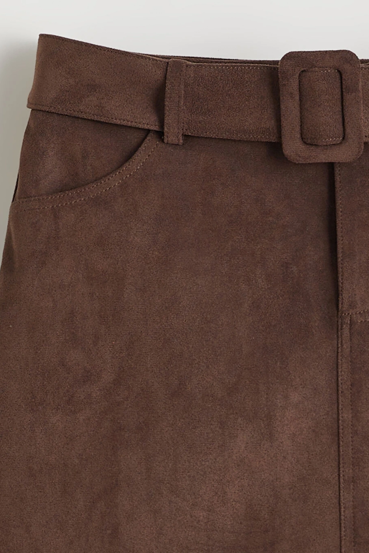 XSIDE Kahverengi Beli Kemerli Süet Görünümlü Mini Etek