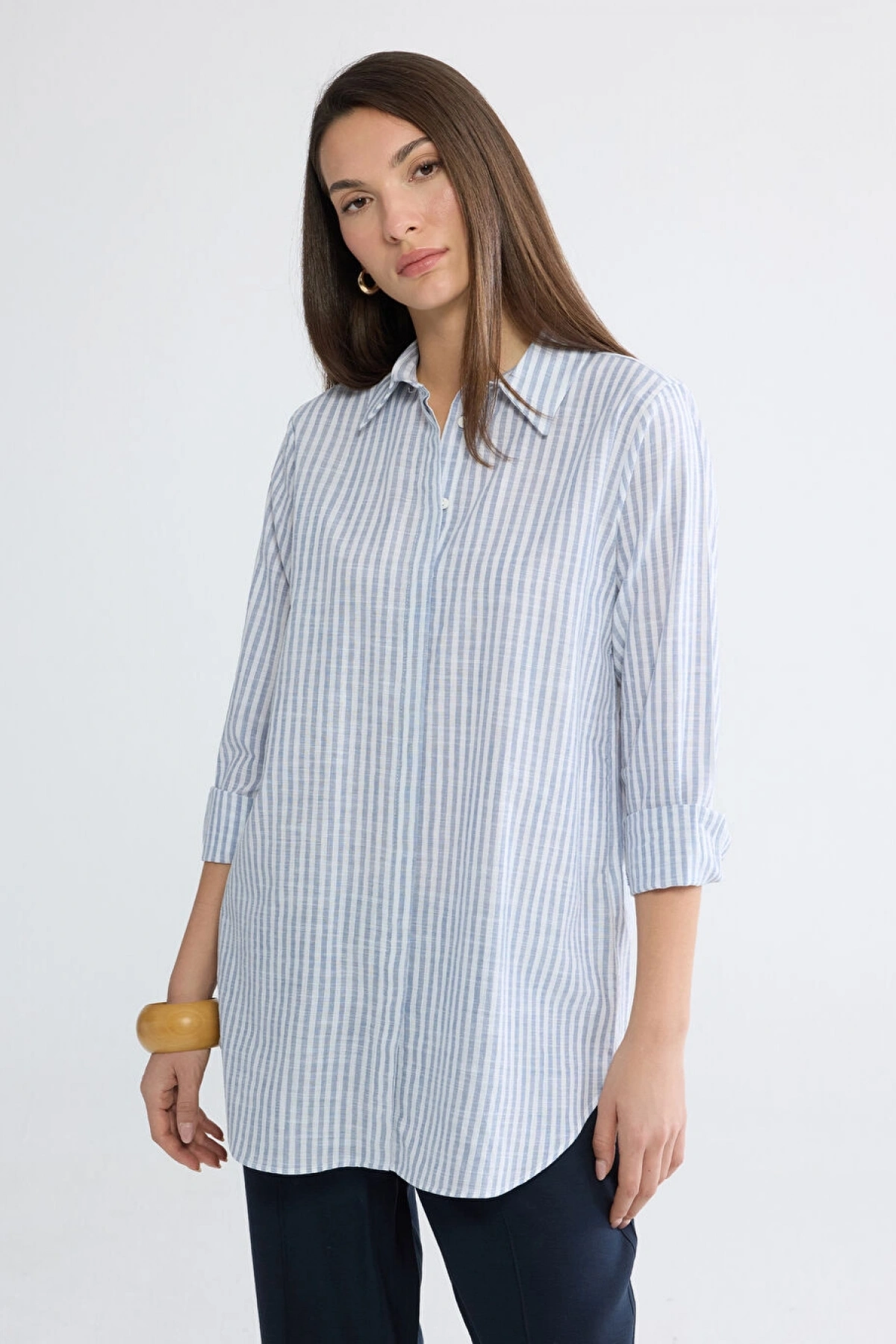 LCWAIKIKI Classic Mavi Çizgili Kadın Gömlek Tunik